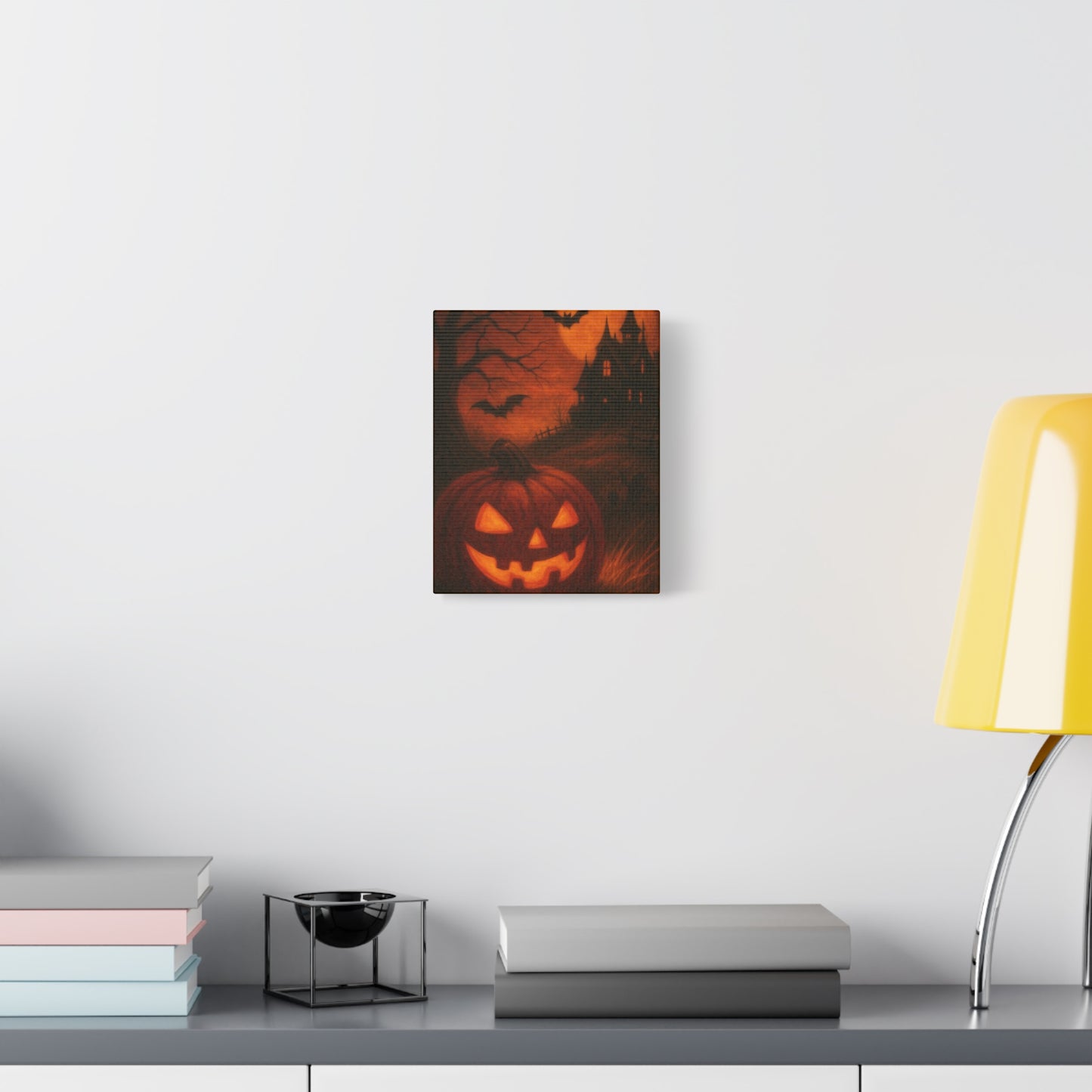 Halloween Themed Canvas Art, Spooky Wall Decor, Pumpkin Artwork, Haunted House Print, Fall Home Decoration