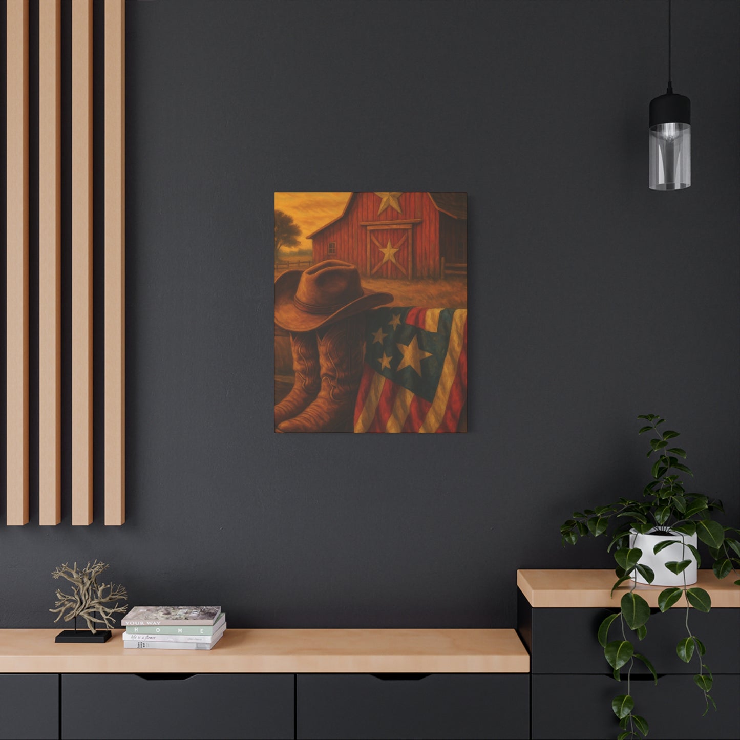 Rustic Canvas Art Print, Western Decor, Cowboy Hat and Boots, Americana Wall Art, Perfect Gift for Country Lovers