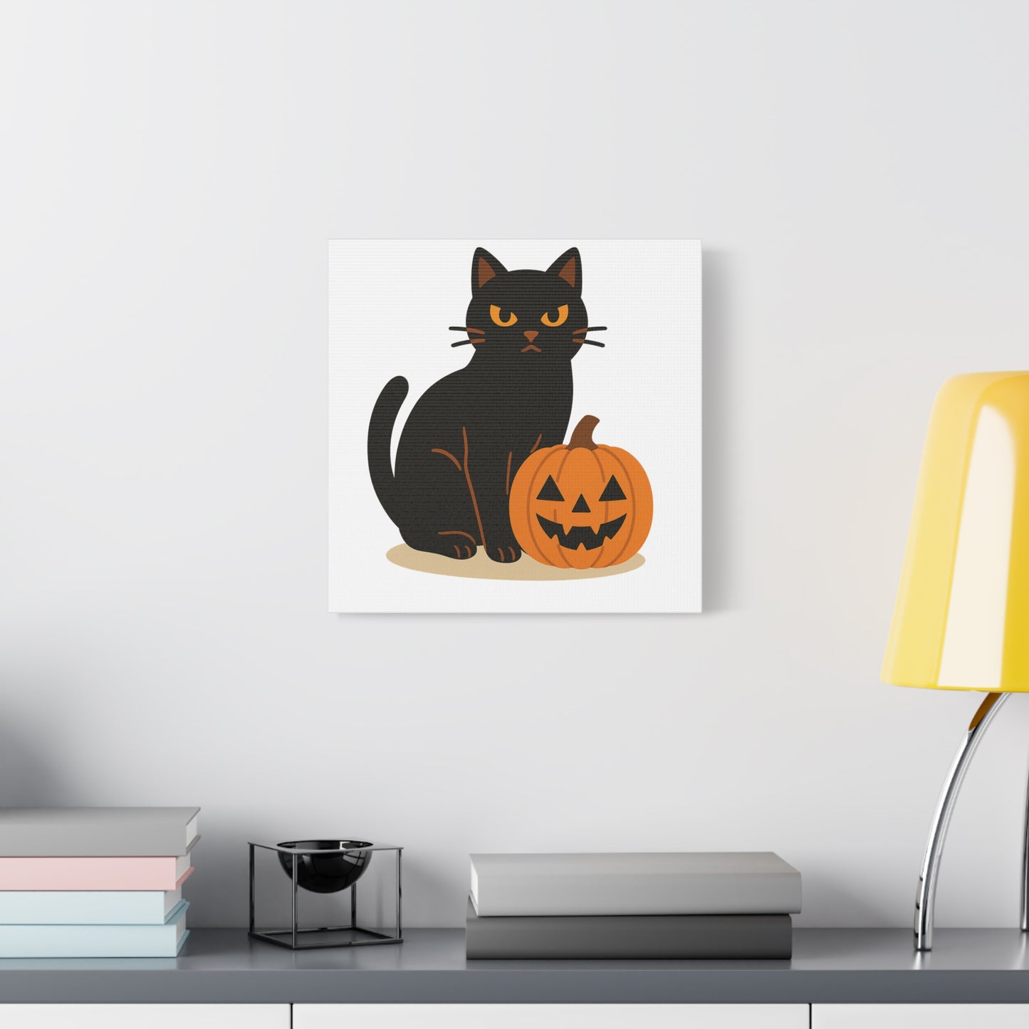 Black Cat Halloween Canvas Art, Cute Cat Wall Decor, Autumn Decor, Spooky Home Decor, Cat Lover Gift, Pumpkin Wall Art
