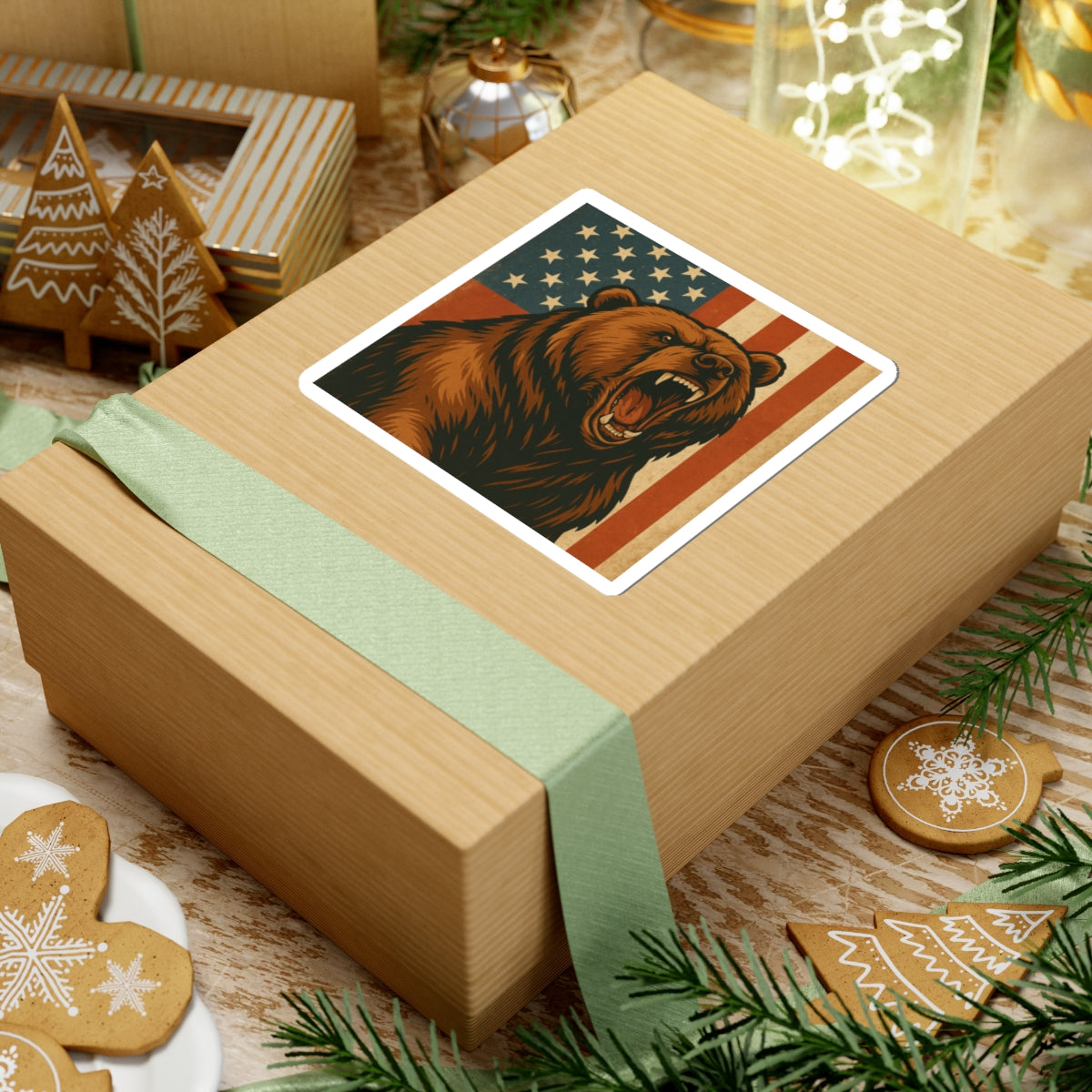 Patriotic Bear Kiss-Cut Stickers | VSCO Stickers, Laptop Decals, Wilderness Decor, USA Pride, Gifts for Nature Lovers
