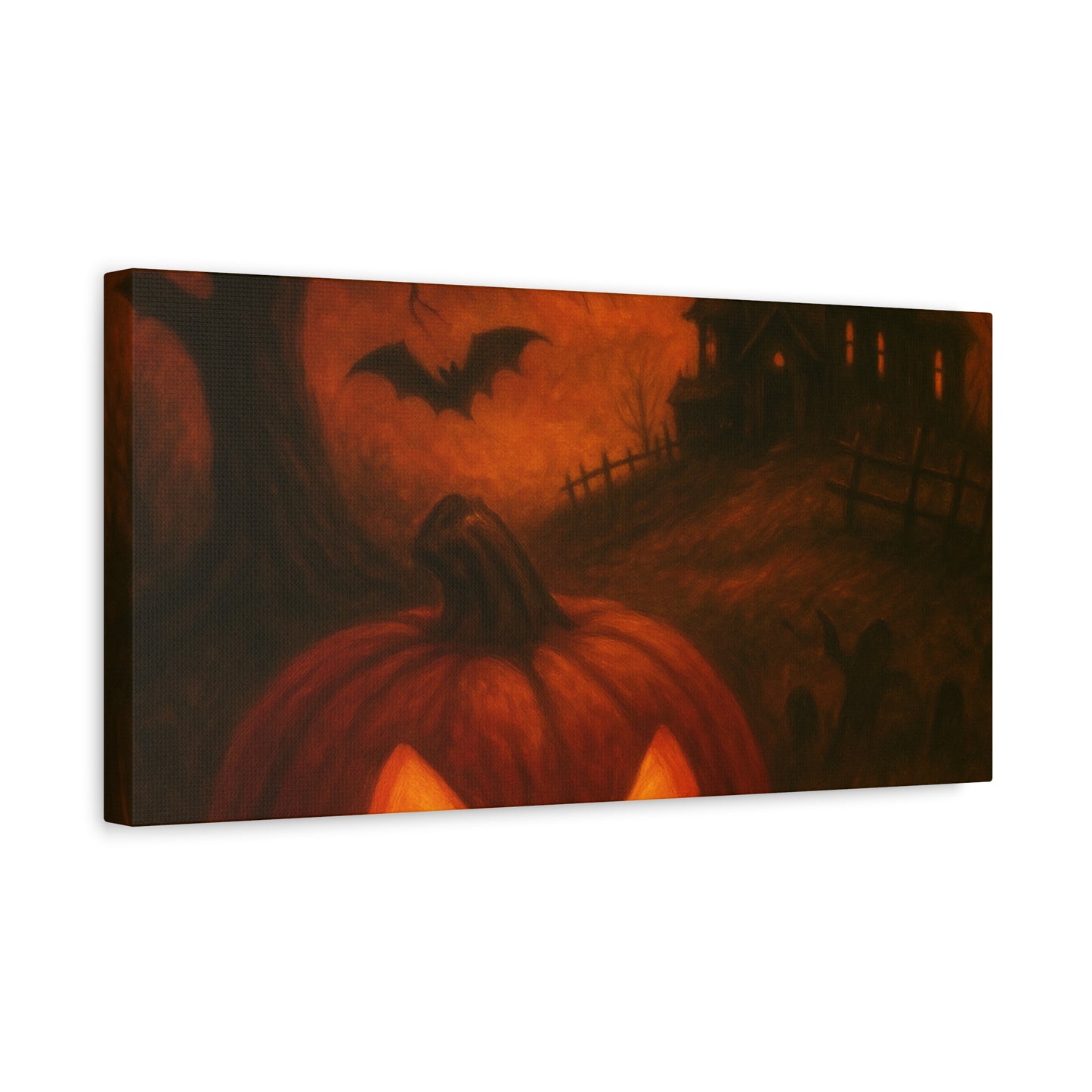 Halloween Themed Canvas Art, Spooky Wall Decor, Pumpkin Artwork, Haunted House Print, Fall Home Decoration