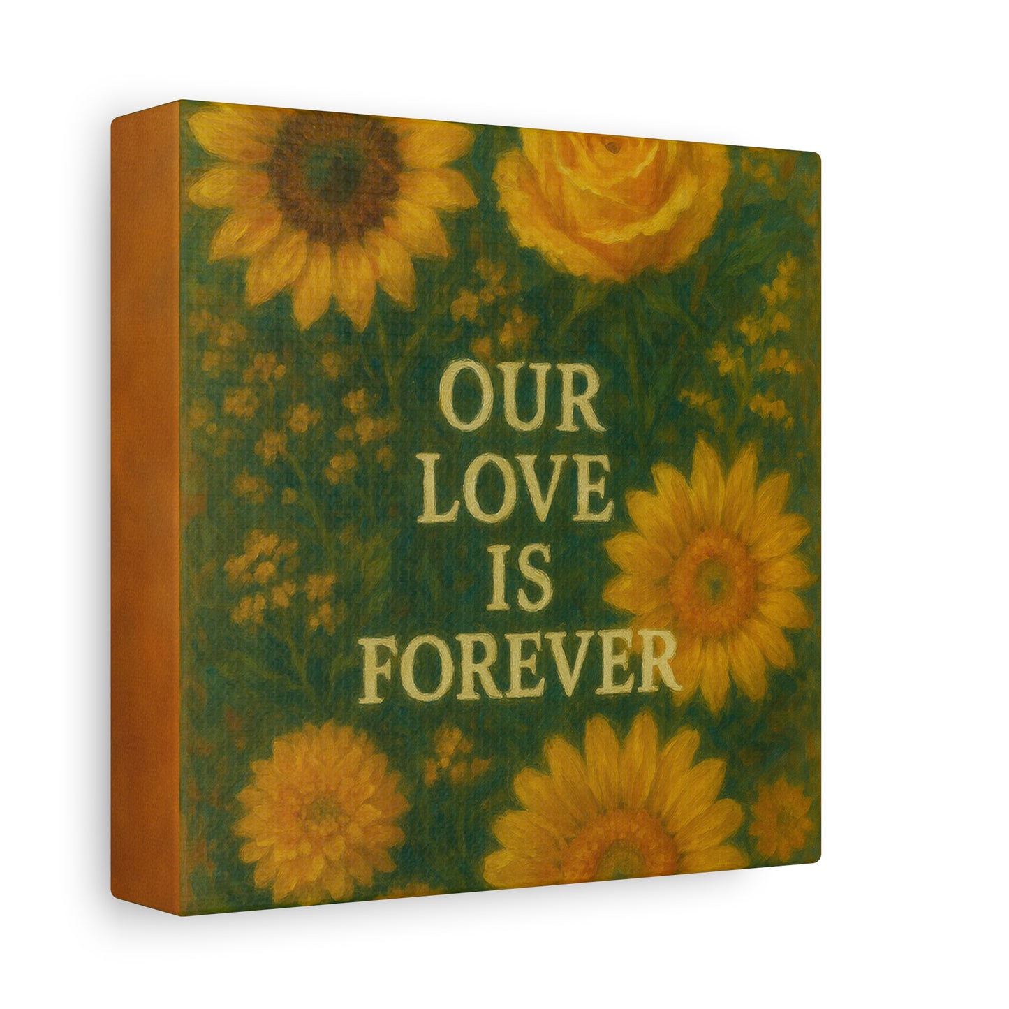 Floral Wall Art Canvas - "Our Love is Forever" Inspirational Home Decor, Gift for Anniversary, Wedding, Mother's Day, Love Room Decor