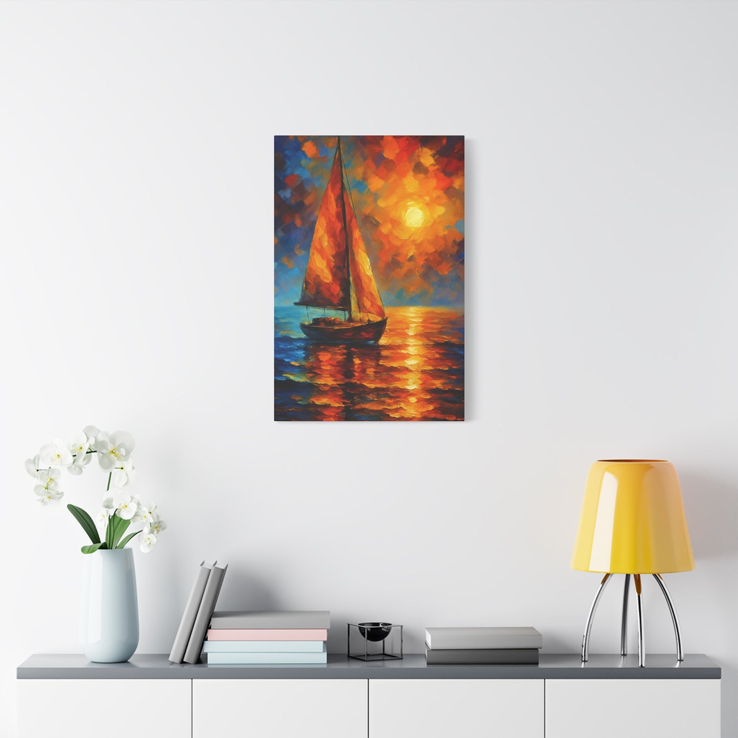Canvas Art Print, Nautical Wall Decor, Sailboat Painting, Ocean Sunset, Home Decoration, Coastal Art