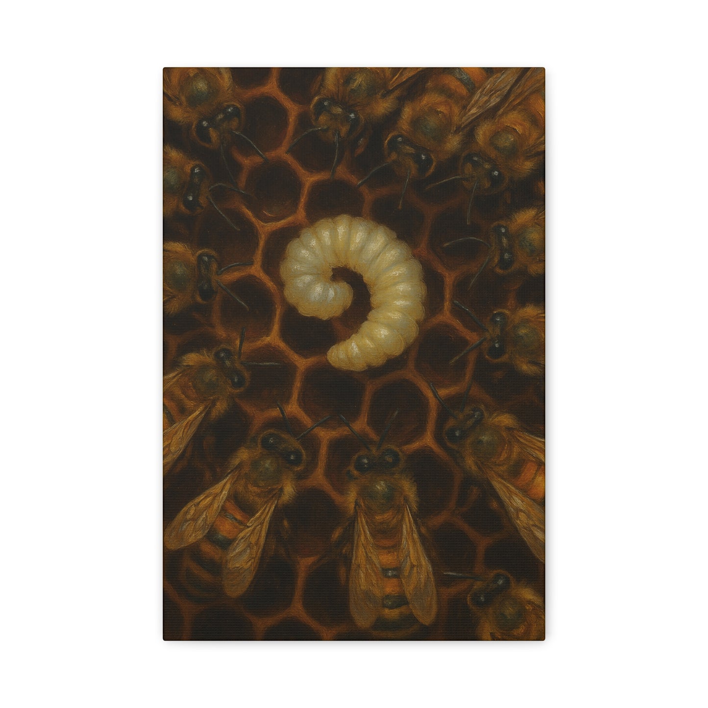 Bee Themed Wall Art Canvas, Honeycomb Decor, Nature Lover Gift, Nursery Decoration, Botanical Wall Art, Insect Art Print
