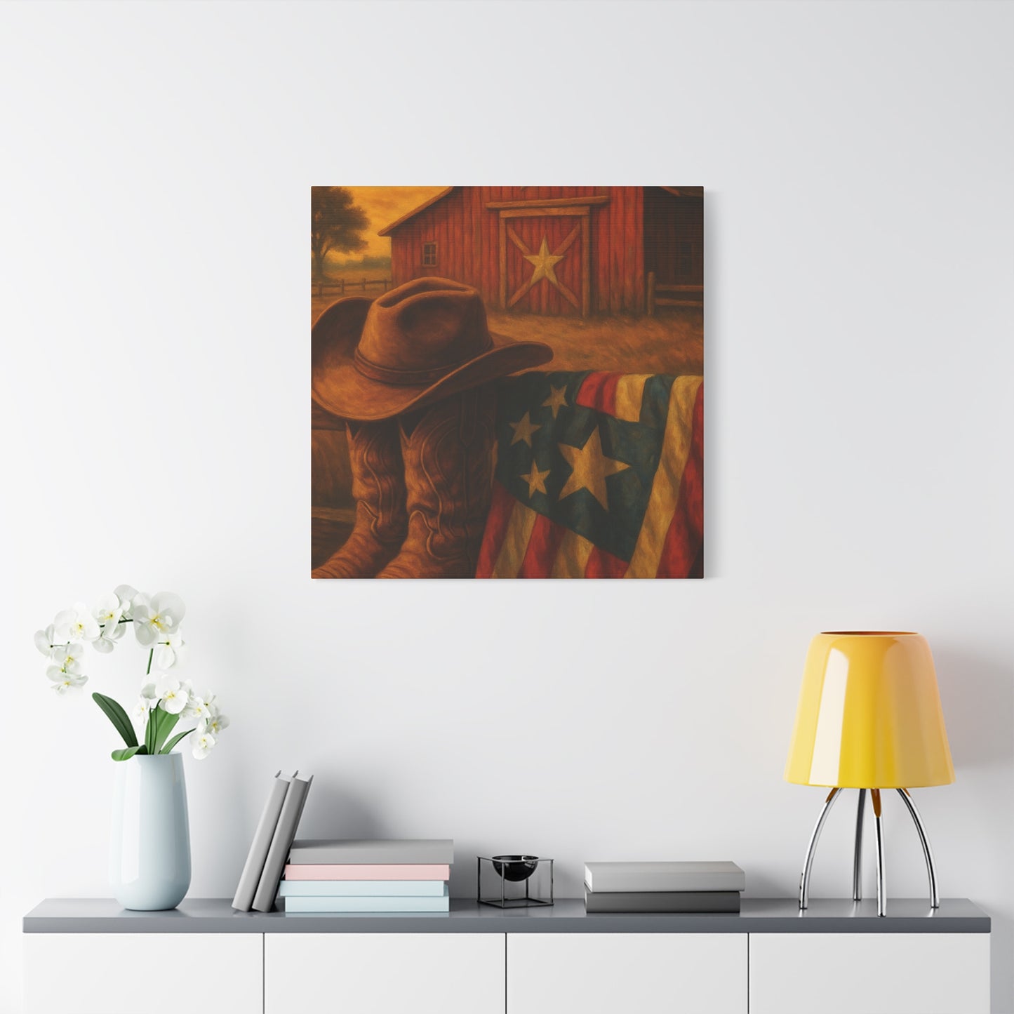 Rustic Canvas Art Print, Western Decor, Cowboy Hat and Boots, Americana Wall Art, Perfect Gift for Country Lovers