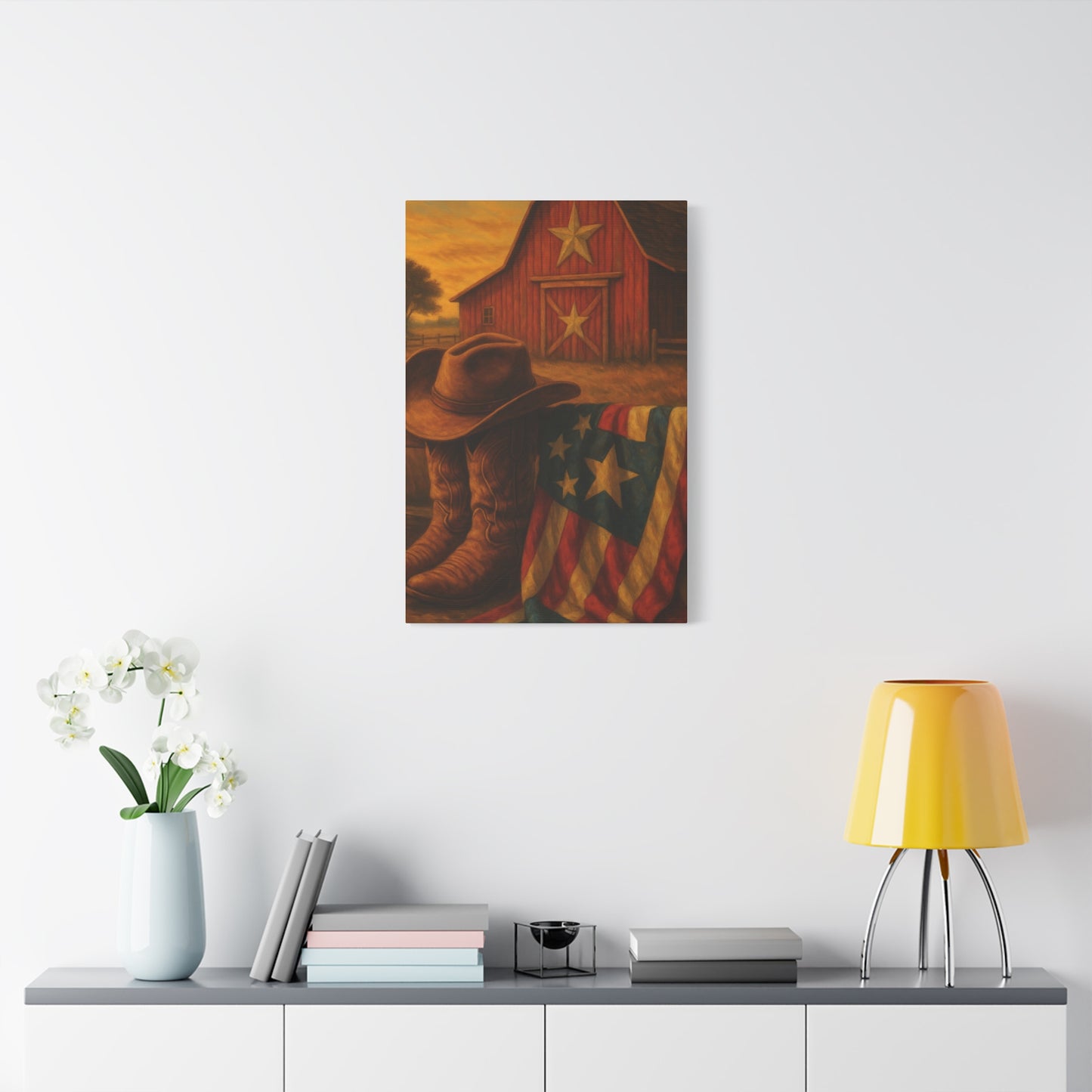 Rustic Canvas Art Print, Western Decor, Cowboy Hat and Boots, Americana Wall Art, Perfect Gift for Country Lovers