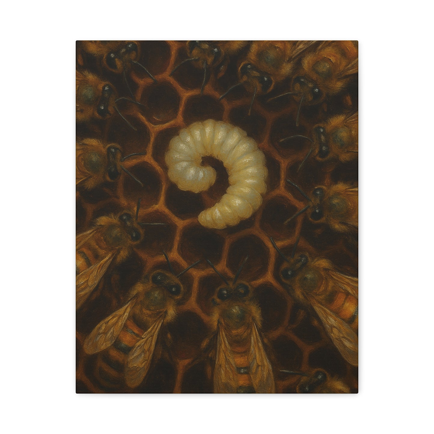Bee Themed Wall Art Canvas, Honeycomb Decor, Nature Lover Gift, Nursery Decoration, Botanical Wall Art, Insect Art Print