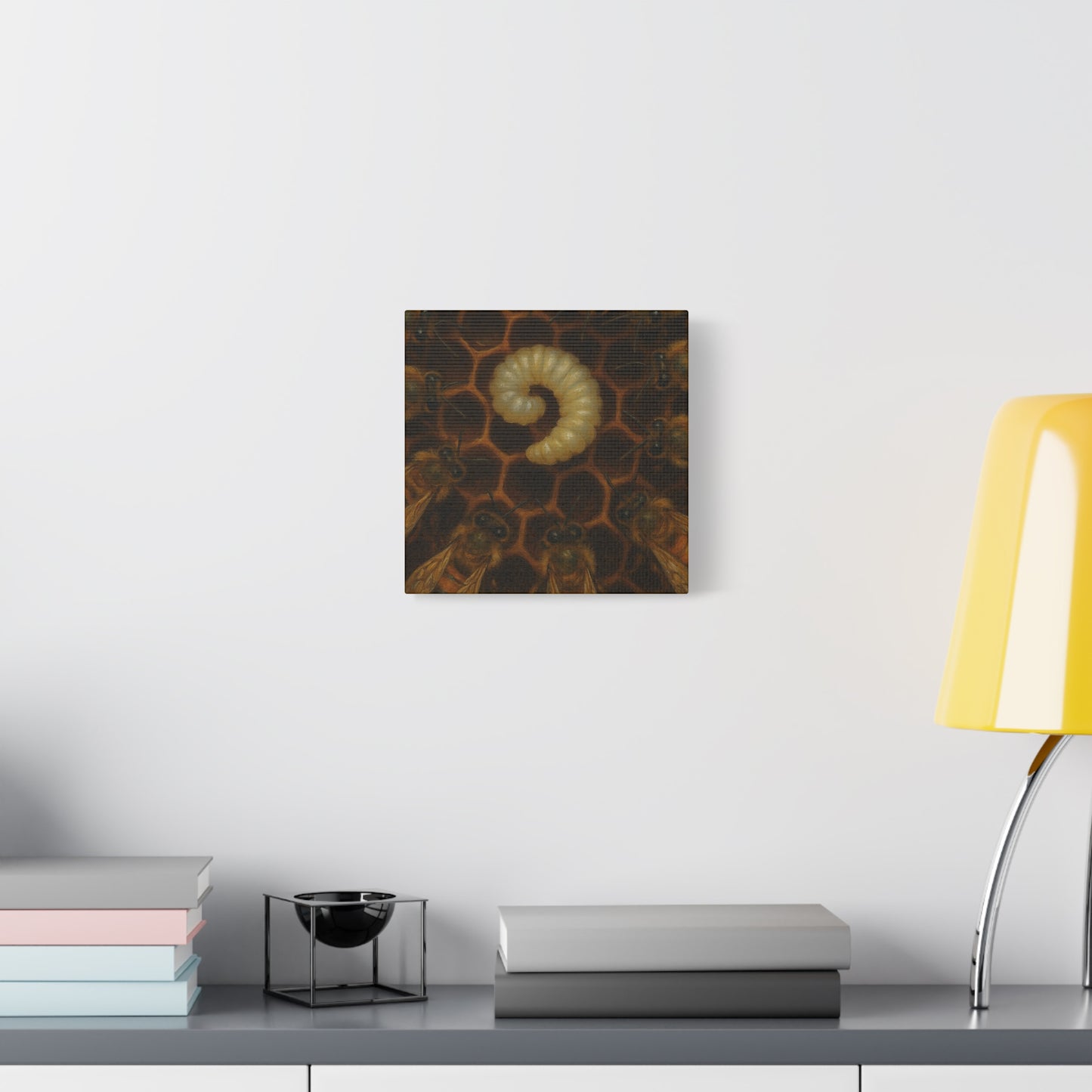 Bee Themed Wall Art Canvas, Honeycomb Decor, Nature Lover Gift, Nursery Decoration, Botanical Wall Art, Insect Art Print