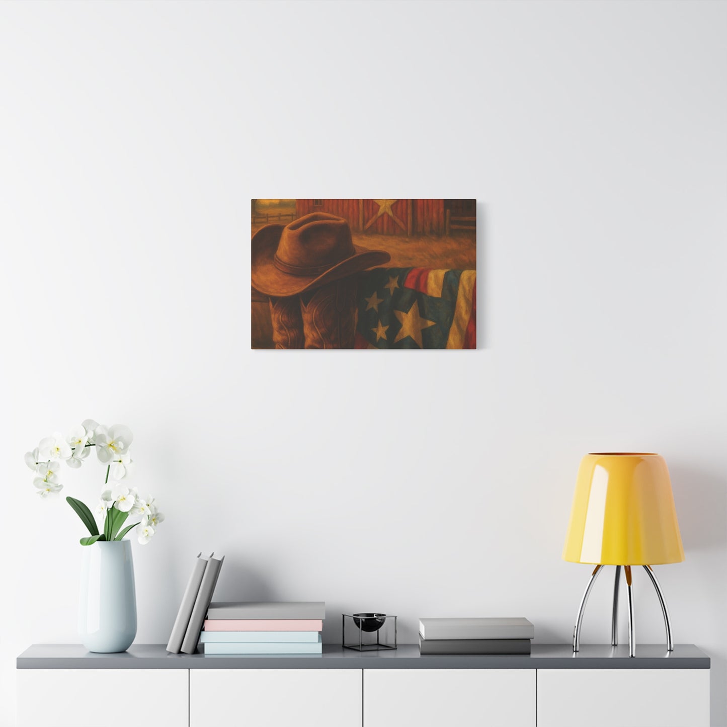 Rustic Canvas Art Print, Western Decor, Cowboy Hat and Boots, Americana Wall Art, Perfect Gift for Country Lovers