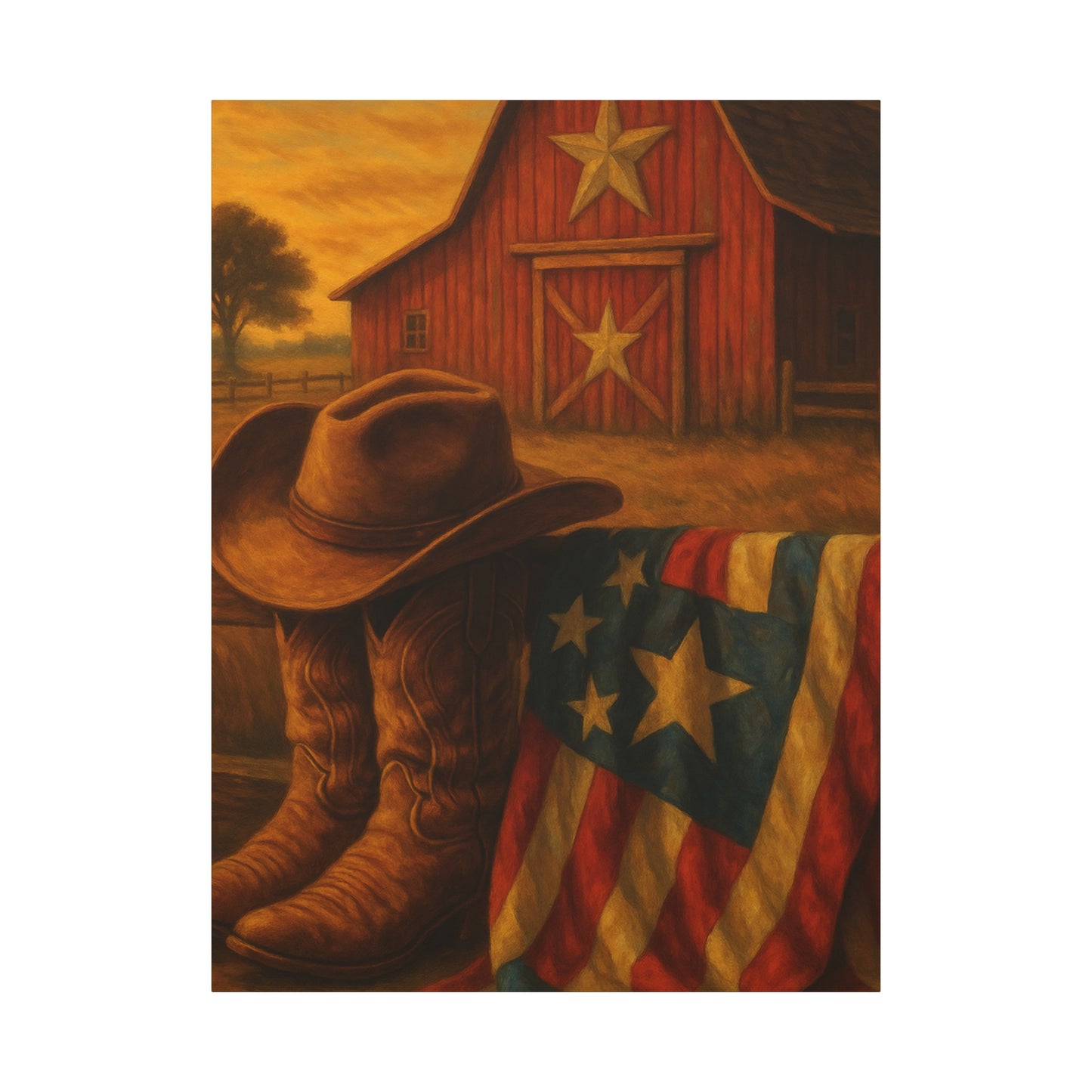 Rustic Canvas Art Print, Western Decor, Cowboy Hat and Boots, Americana Wall Art, Perfect Gift for Country Lovers