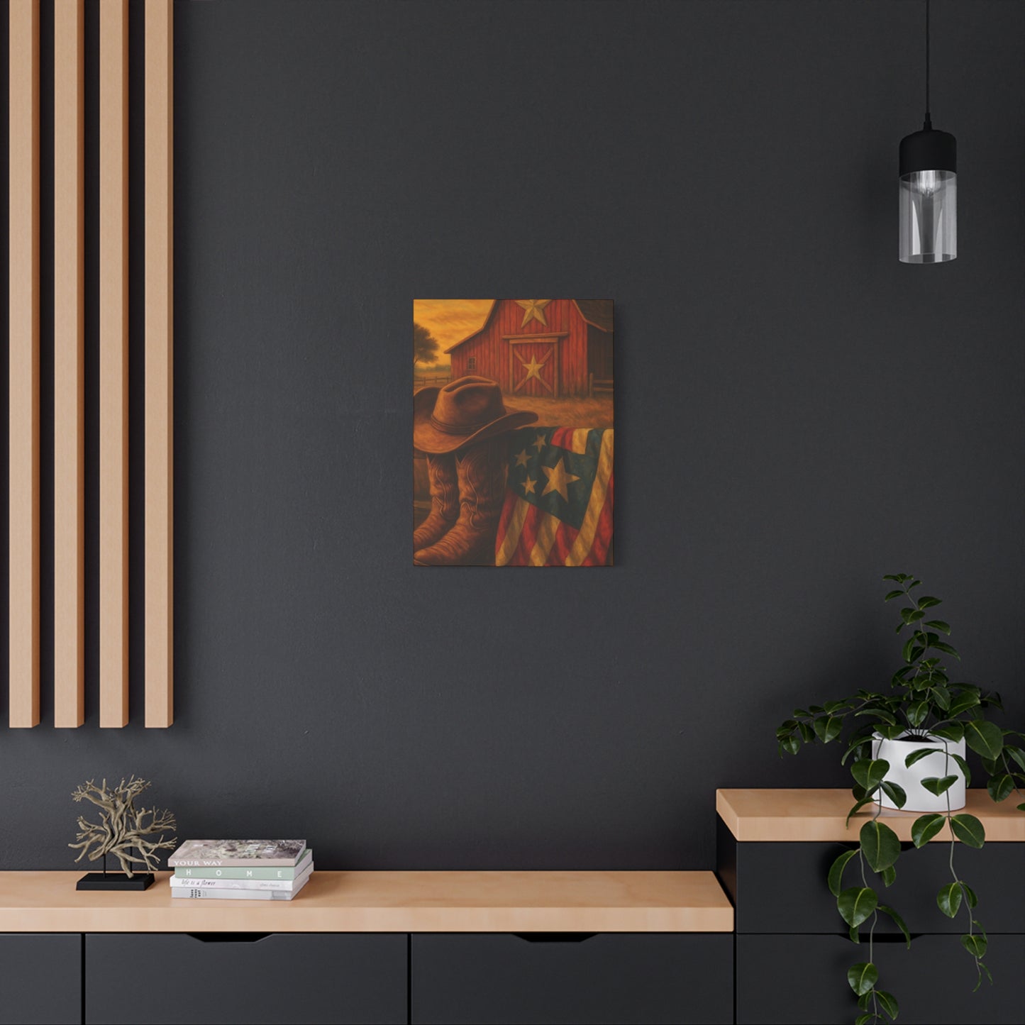 Rustic Canvas Art Print, Western Decor, Cowboy Hat and Boots, Americana Wall Art, Perfect Gift for Country Lovers
