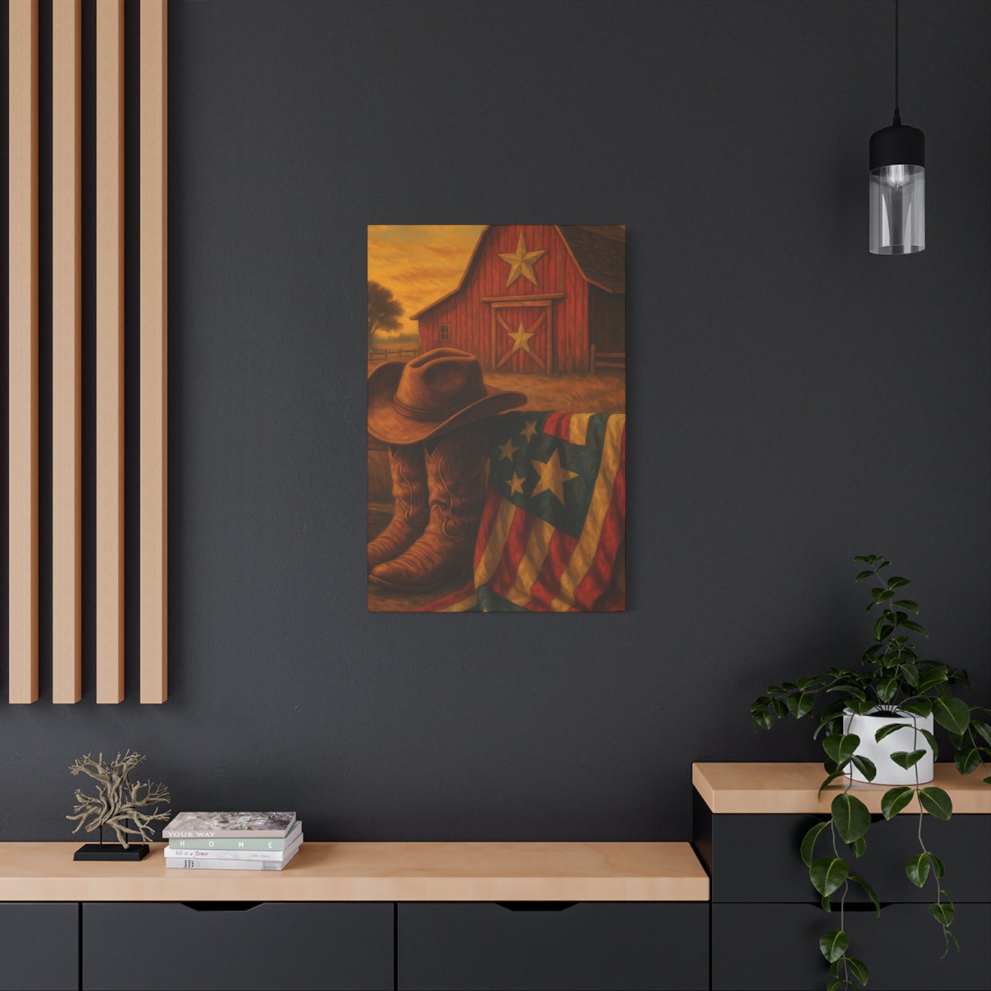 Rustic Canvas Art Print, Western Decor, Cowboy Hat and Boots, Americana Wall Art, Perfect Gift for Country Lovers