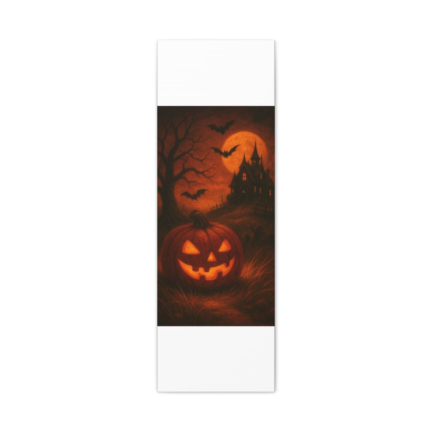 Halloween Themed Canvas Art, Spooky Wall Decor, Pumpkin Artwork, Haunted House Print, Fall Home Decoration