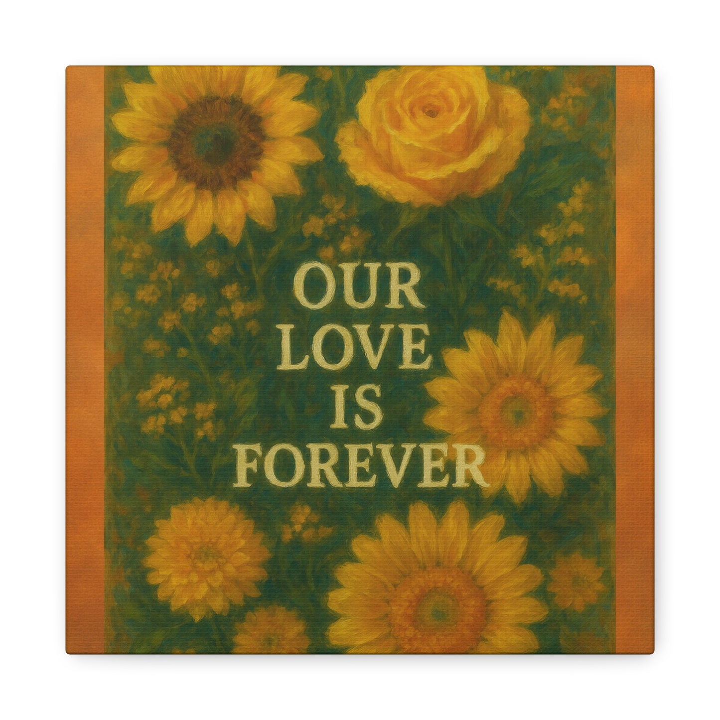 Floral Wall Art Canvas - "Our Love is Forever" Inspirational Home Decor, Gift for Anniversary, Wedding, Mother's Day, Love Room Decor