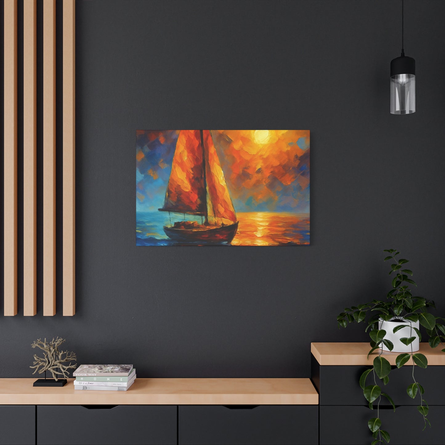 Canvas Art Print, Nautical Wall Decor, Sailboat Painting, Ocean Sunset, Home Decoration, Coastal Art