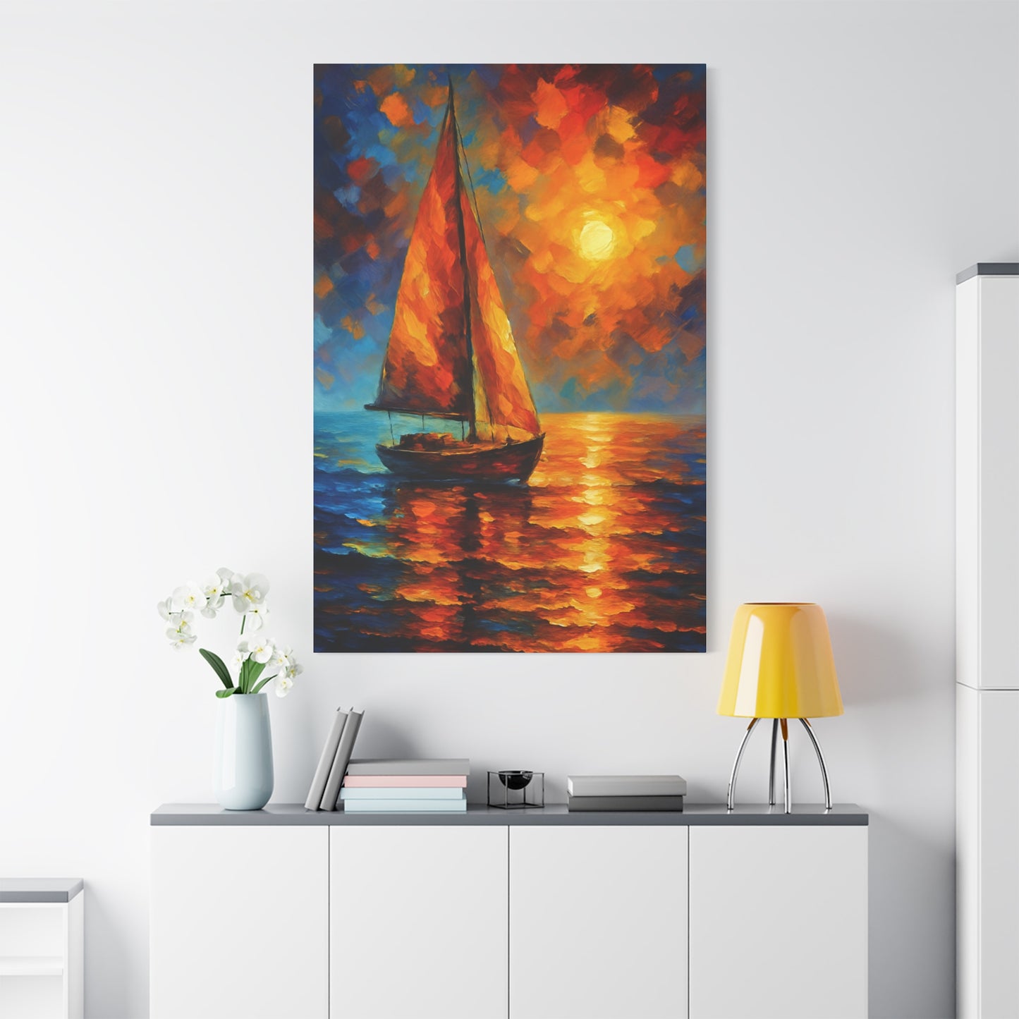 Canvas Art Print, Nautical Wall Decor, Sailboat Painting, Ocean Sunset, Home Decoration, Coastal Art