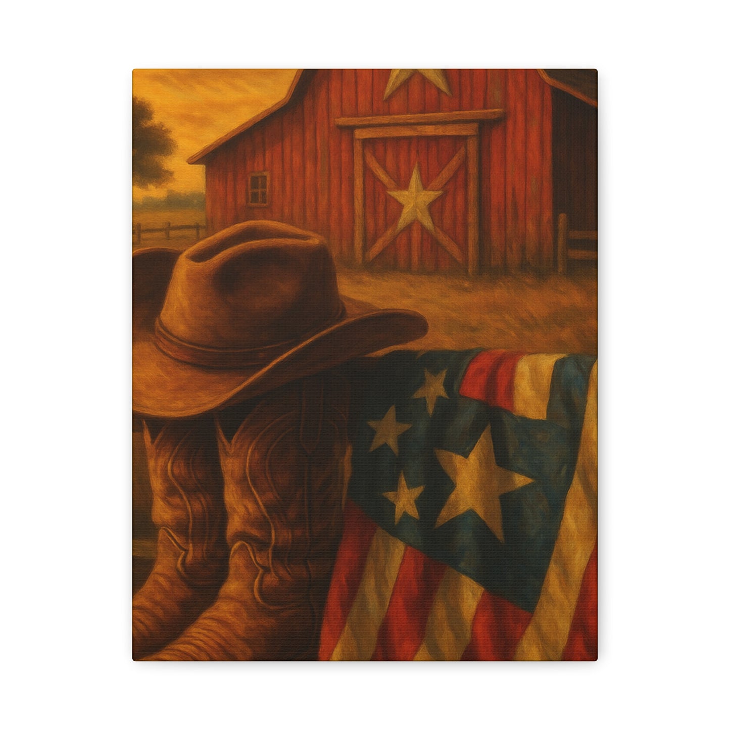 Rustic Canvas Art Print, Western Decor, Cowboy Hat and Boots, Americana Wall Art, Perfect Gift for Country Lovers
