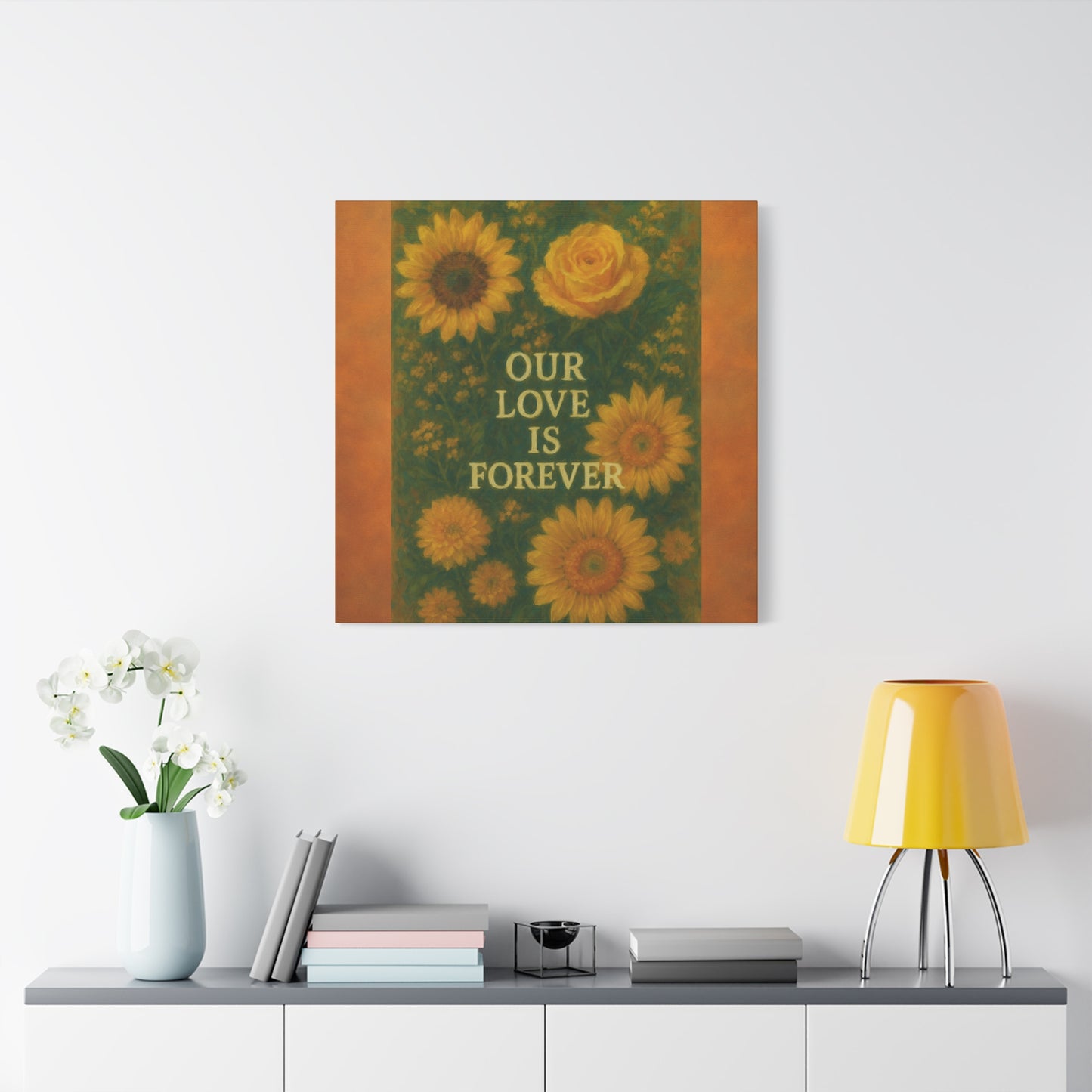 Floral Wall Art Canvas - "Our Love is Forever" Inspirational Home Decor, Gift for Anniversary, Wedding, Mother's Day, Love Room Decor