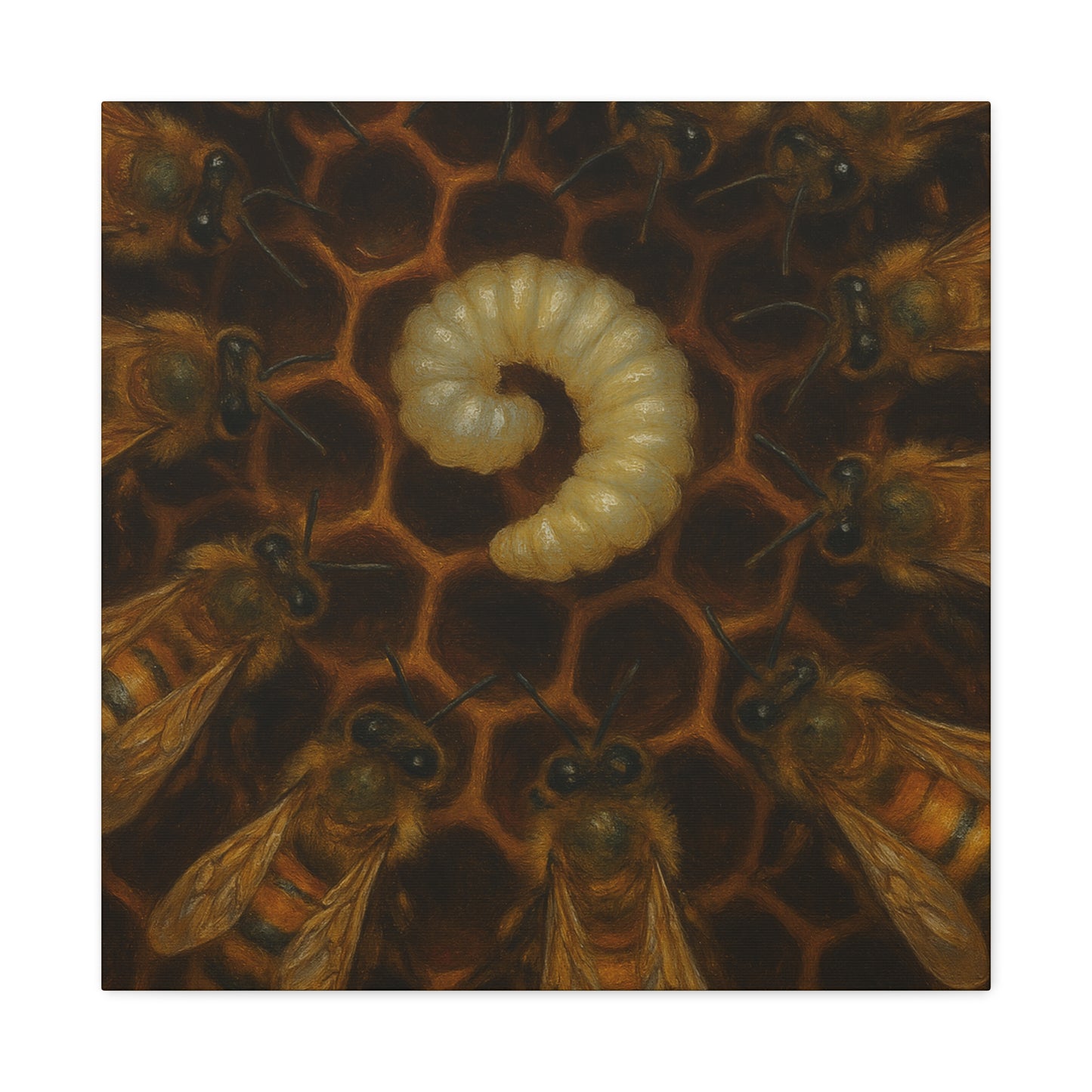 Bee Themed Wall Art Canvas, Honeycomb Decor, Nature Lover Gift, Nursery Decoration, Botanical Wall Art, Insect Art Print