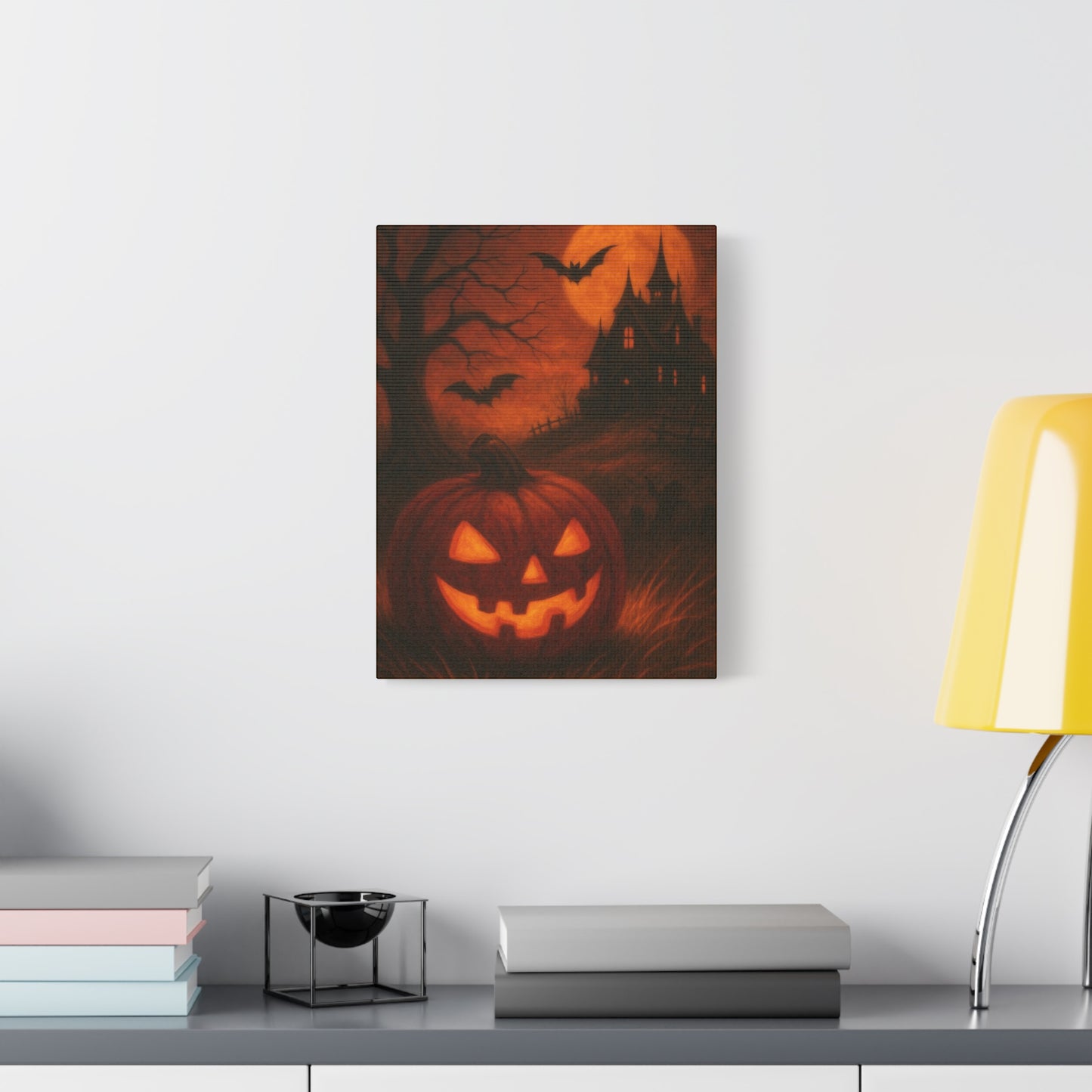 Halloween Themed Canvas Art, Spooky Wall Decor, Pumpkin Artwork, Haunted House Print, Fall Home Decoration