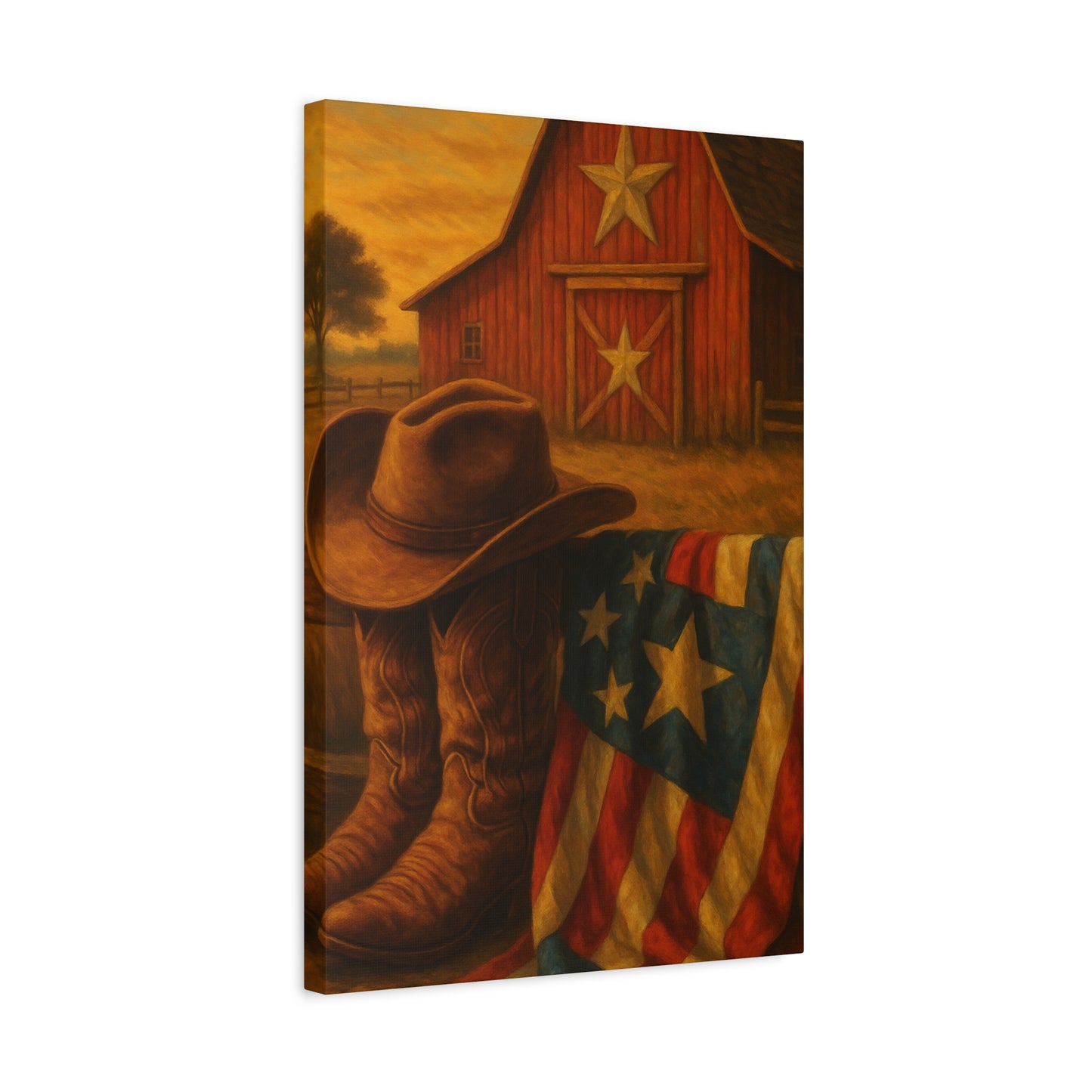 Rustic Canvas Art Print, Western Decor, Cowboy Hat and Boots, Americana Wall Art, Perfect Gift for Country Lovers