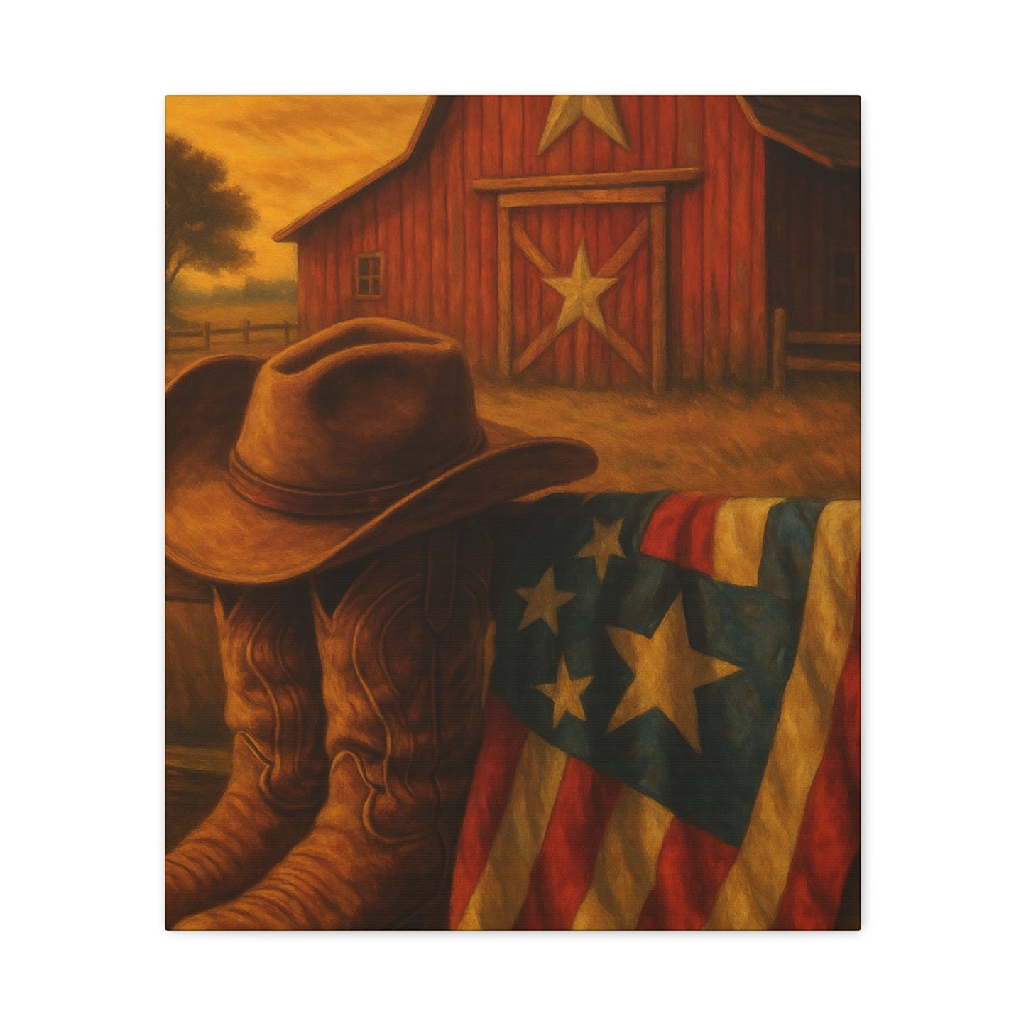 Rustic Canvas Art Print, Western Decor, Cowboy Hat and Boots, Americana Wall Art, Perfect Gift for Country Lovers