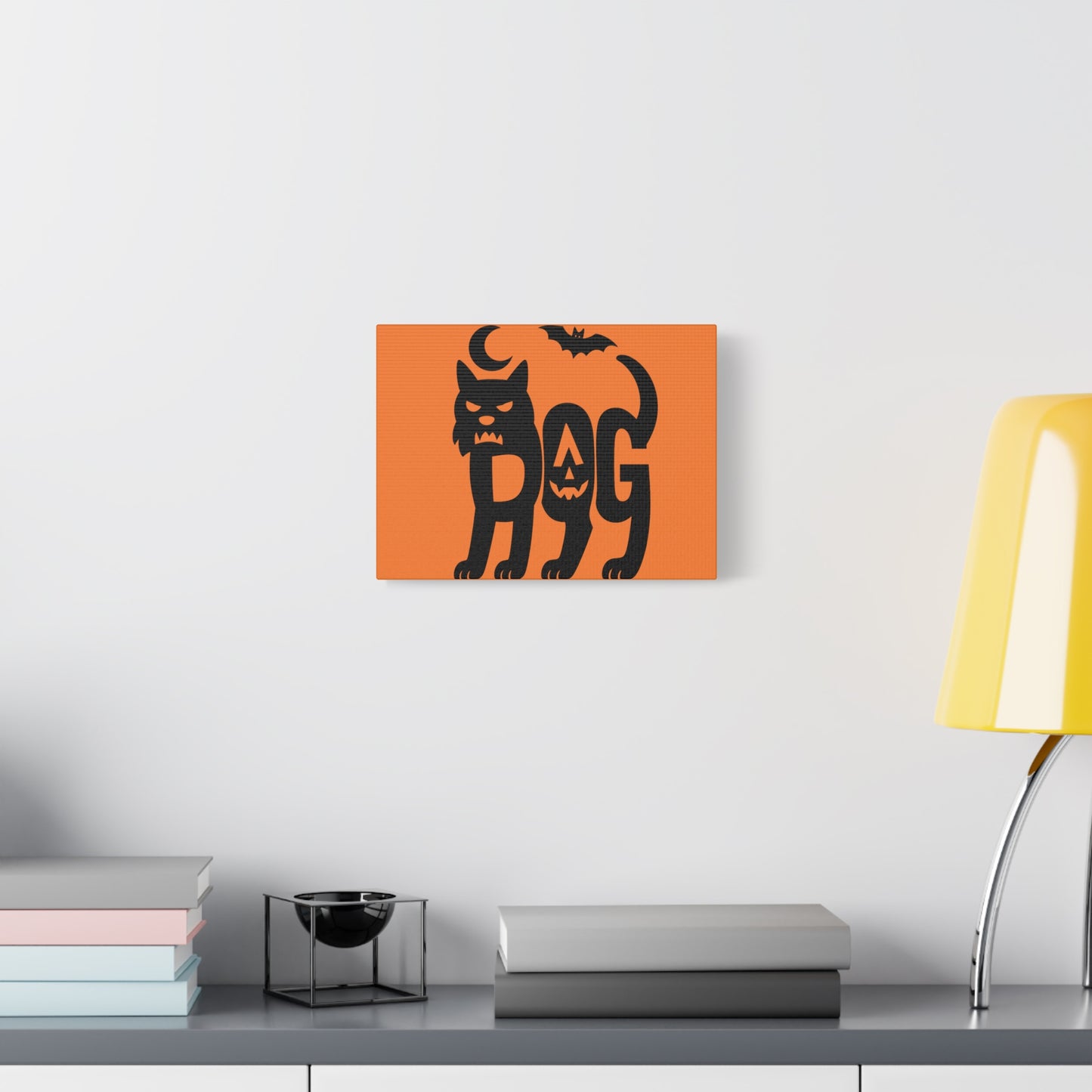 Halloween Black Cat Canvas Art, Fall Home Decor, Spooky Wall Art, Dog Pumpkin Print, Gift for Cat Lovers
