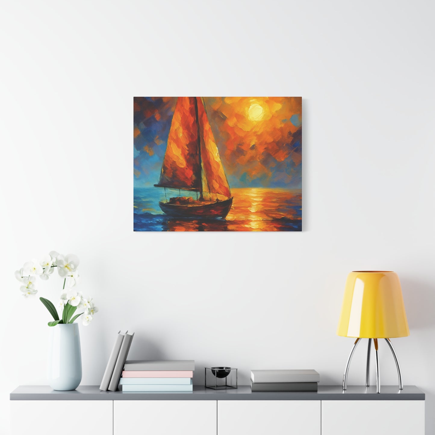 Canvas Art Print, Nautical Wall Decor, Sailboat Painting, Ocean Sunset, Home Decoration, Coastal Art