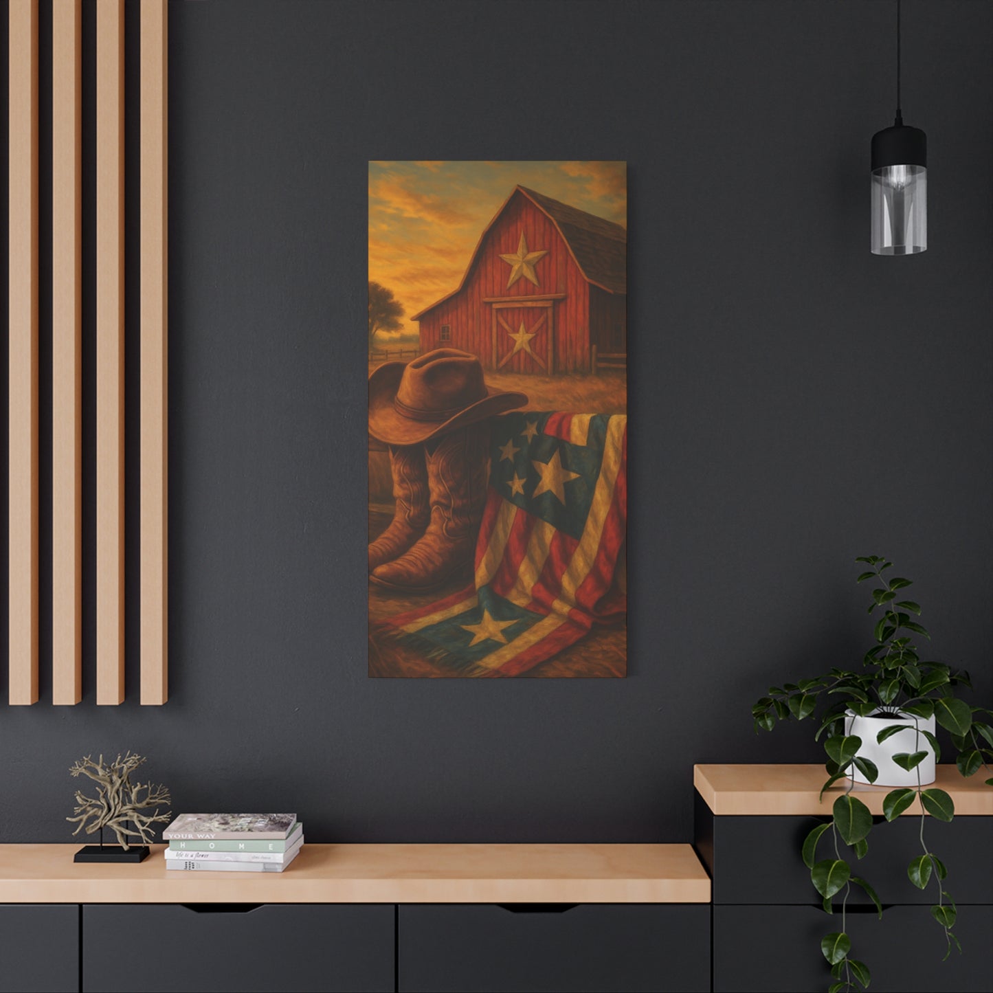 Rustic Canvas Art Print, Western Decor, Cowboy Hat and Boots, Americana Wall Art, Perfect Gift for Country Lovers