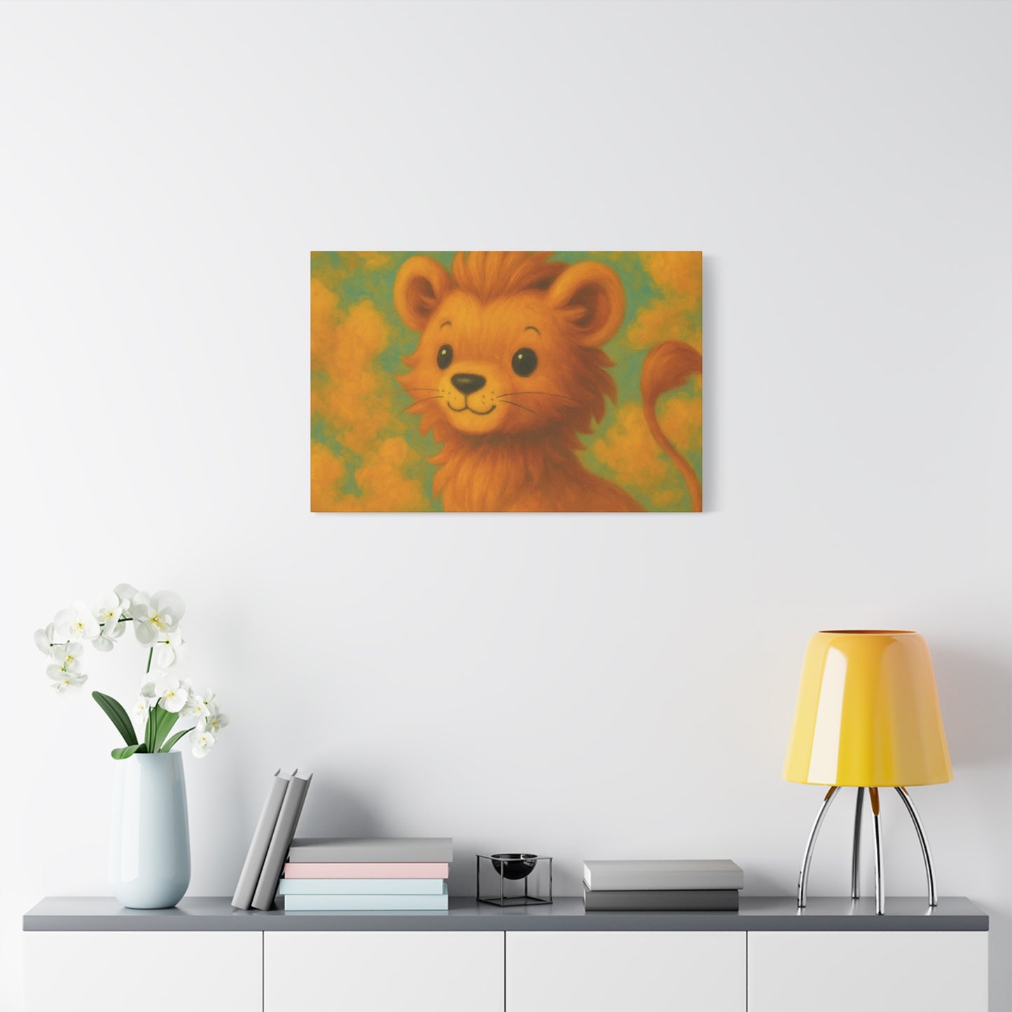 Whimsical Lion Canvas Wall Art, Nursery Decor, Kids Room Decoration, Cute Animal Print, Baby Shower Gift, Playroom Art