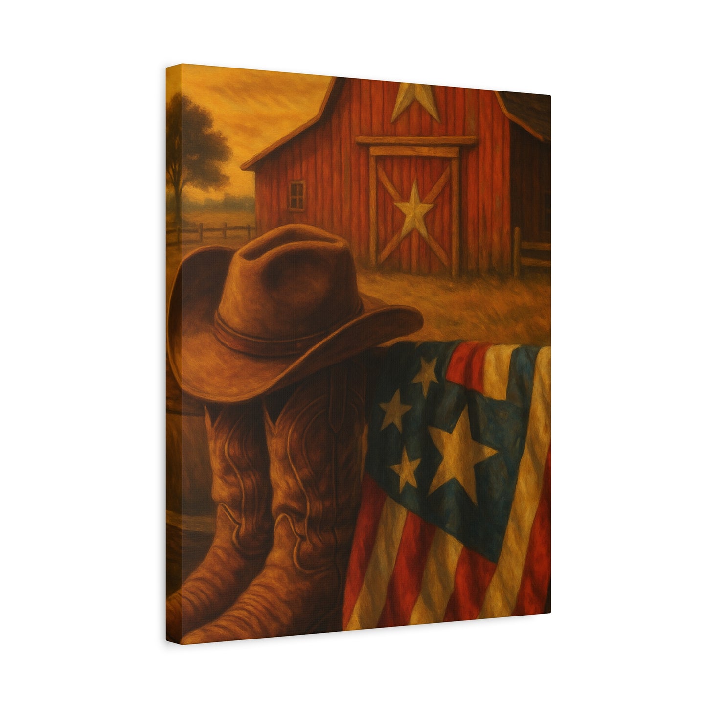 Rustic Canvas Art Print, Western Decor, Cowboy Hat and Boots, Americana Wall Art, Perfect Gift for Country Lovers