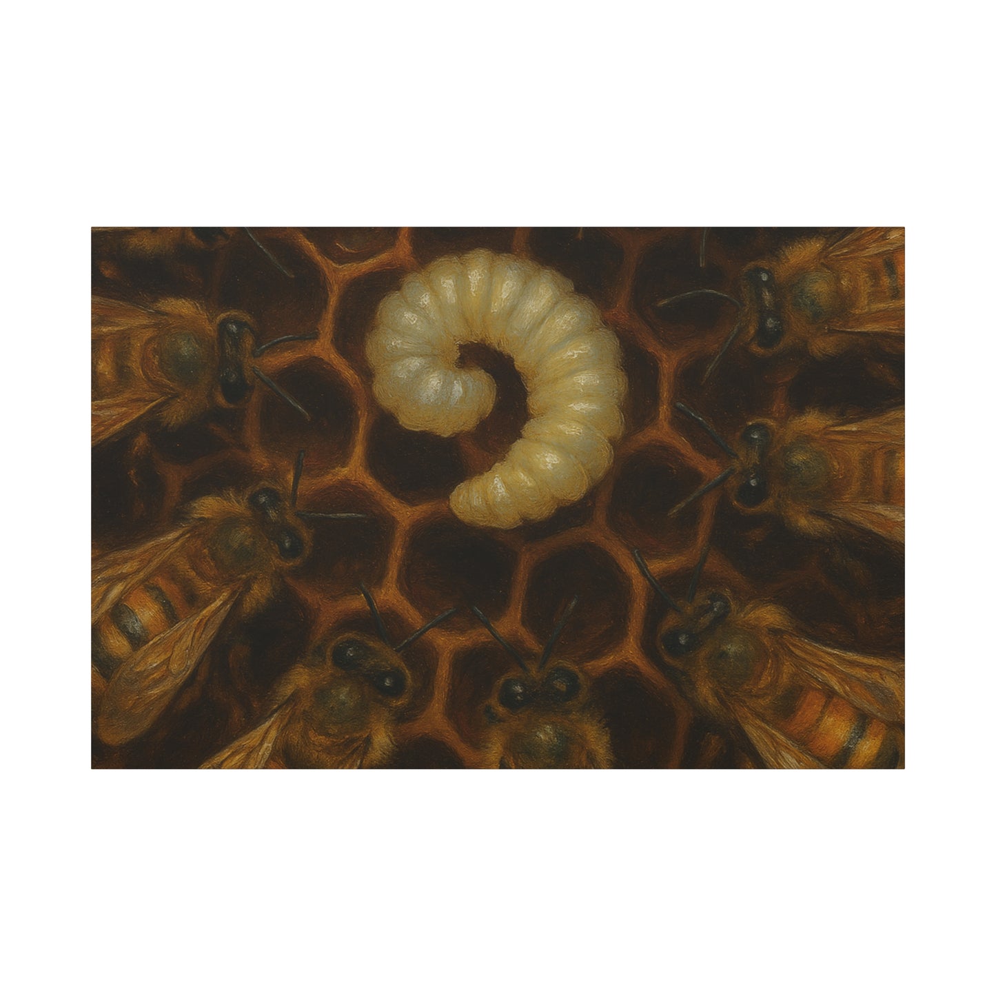 Bee Themed Wall Art Canvas, Honeycomb Decor, Nature Lover Gift, Nursery Decoration, Botanical Wall Art, Insect Art Print