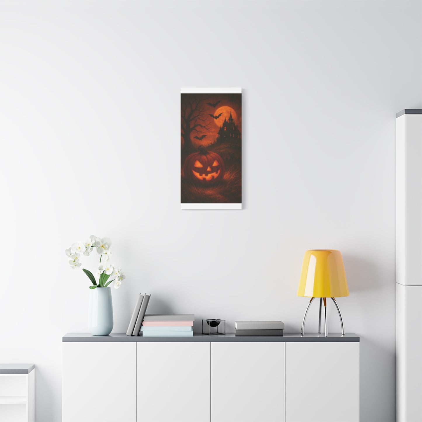 Halloween Themed Canvas Art, Spooky Wall Decor, Pumpkin Artwork, Haunted House Print, Fall Home Decoration