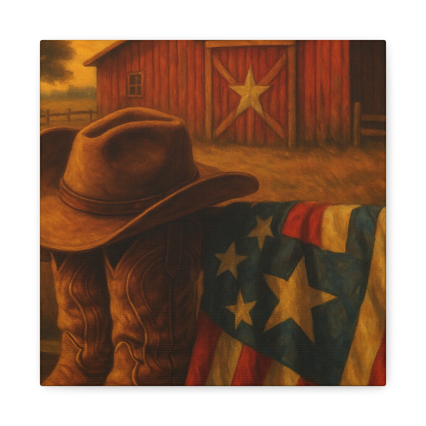 Rustic Canvas Art Print, Western Decor, Cowboy Hat and Boots, Americana Wall Art, Perfect Gift for Country Lovers