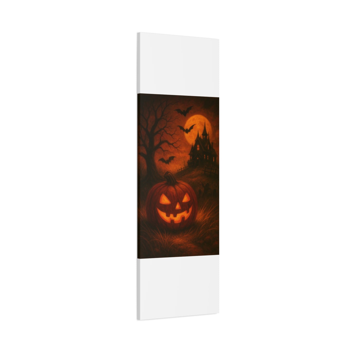 Halloween Themed Canvas Art, Spooky Wall Decor, Pumpkin Artwork, Haunted House Print, Fall Home Decoration