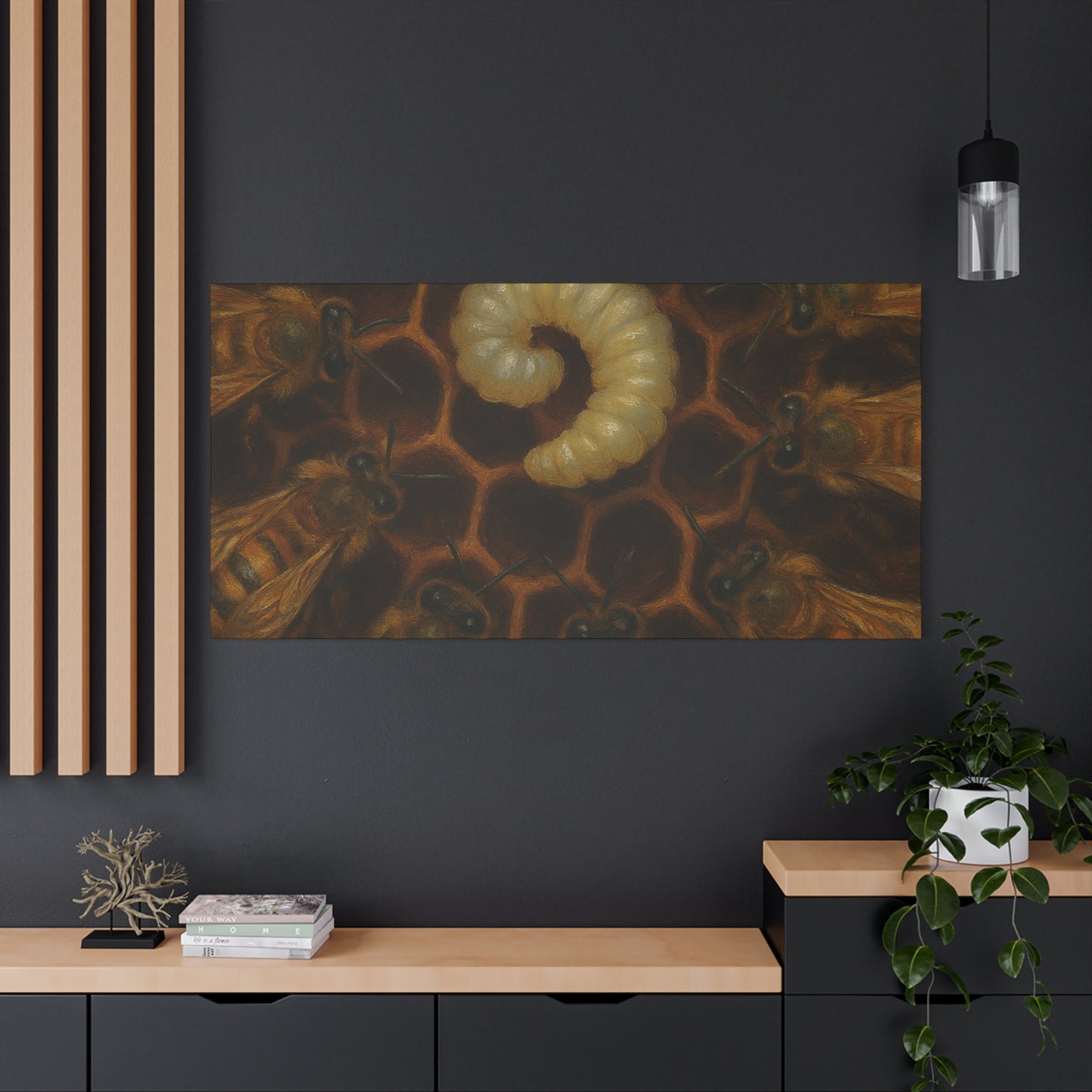 Bee Themed Wall Art Canvas, Honeycomb Decor, Nature Lover Gift, Nursery Decoration, Botanical Wall Art, Insect Art Print
