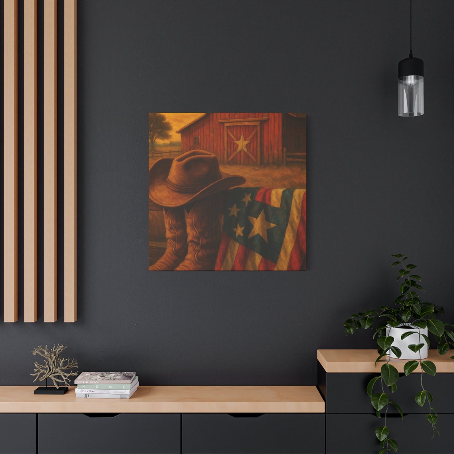 Rustic Canvas Art Print, Western Decor, Cowboy Hat and Boots, Americana Wall Art, Perfect Gift for Country Lovers