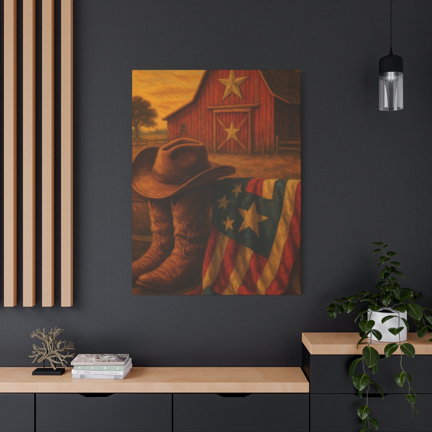 Rustic Canvas Art Print, Western Decor, Cowboy Hat and Boots, Americana Wall Art, Perfect Gift for Country Lovers