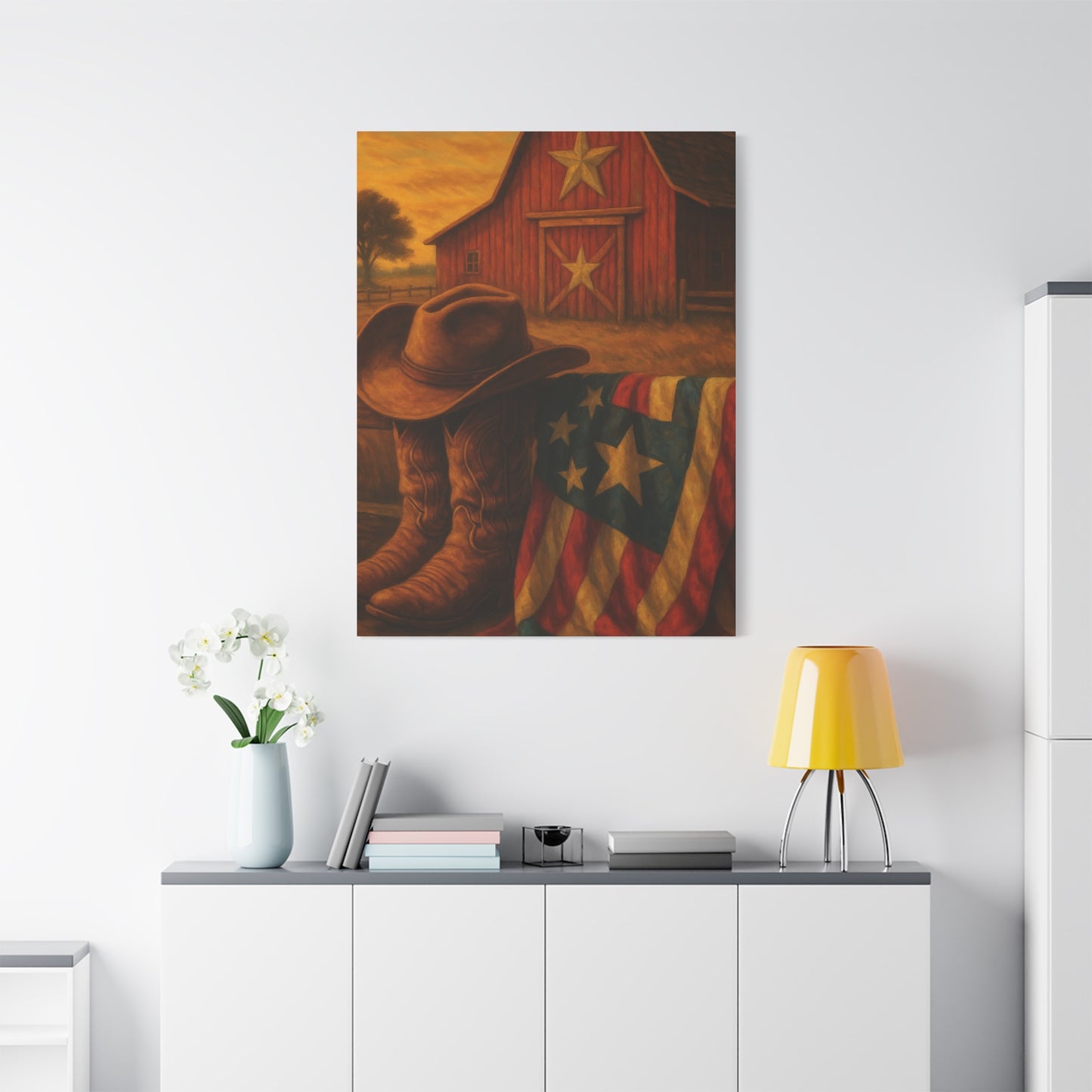 Rustic Canvas Art Print, Western Decor, Cowboy Hat and Boots, Americana Wall Art, Perfect Gift for Country Lovers