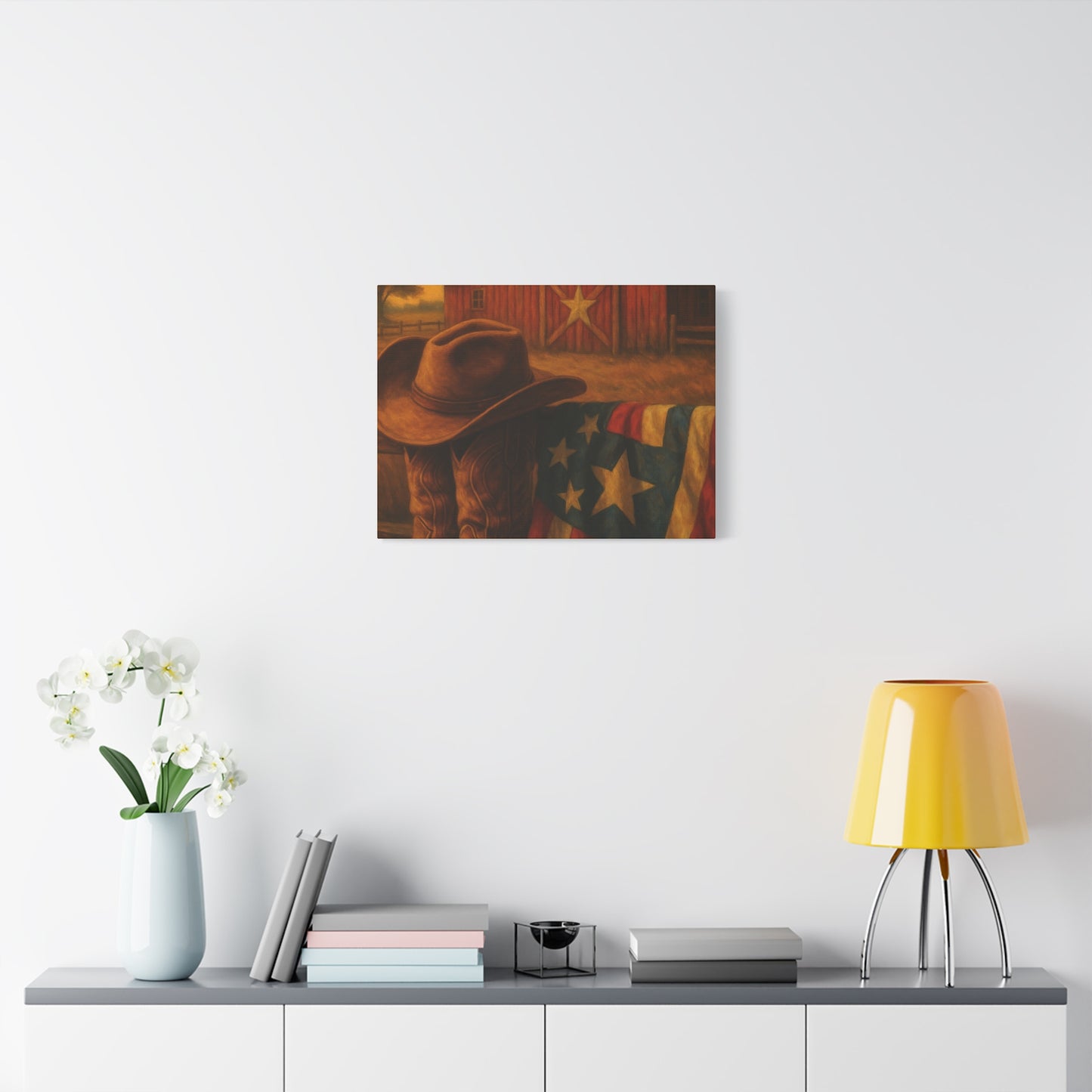 Rustic Canvas Art Print, Western Decor, Cowboy Hat and Boots, Americana Wall Art, Perfect Gift for Country Lovers