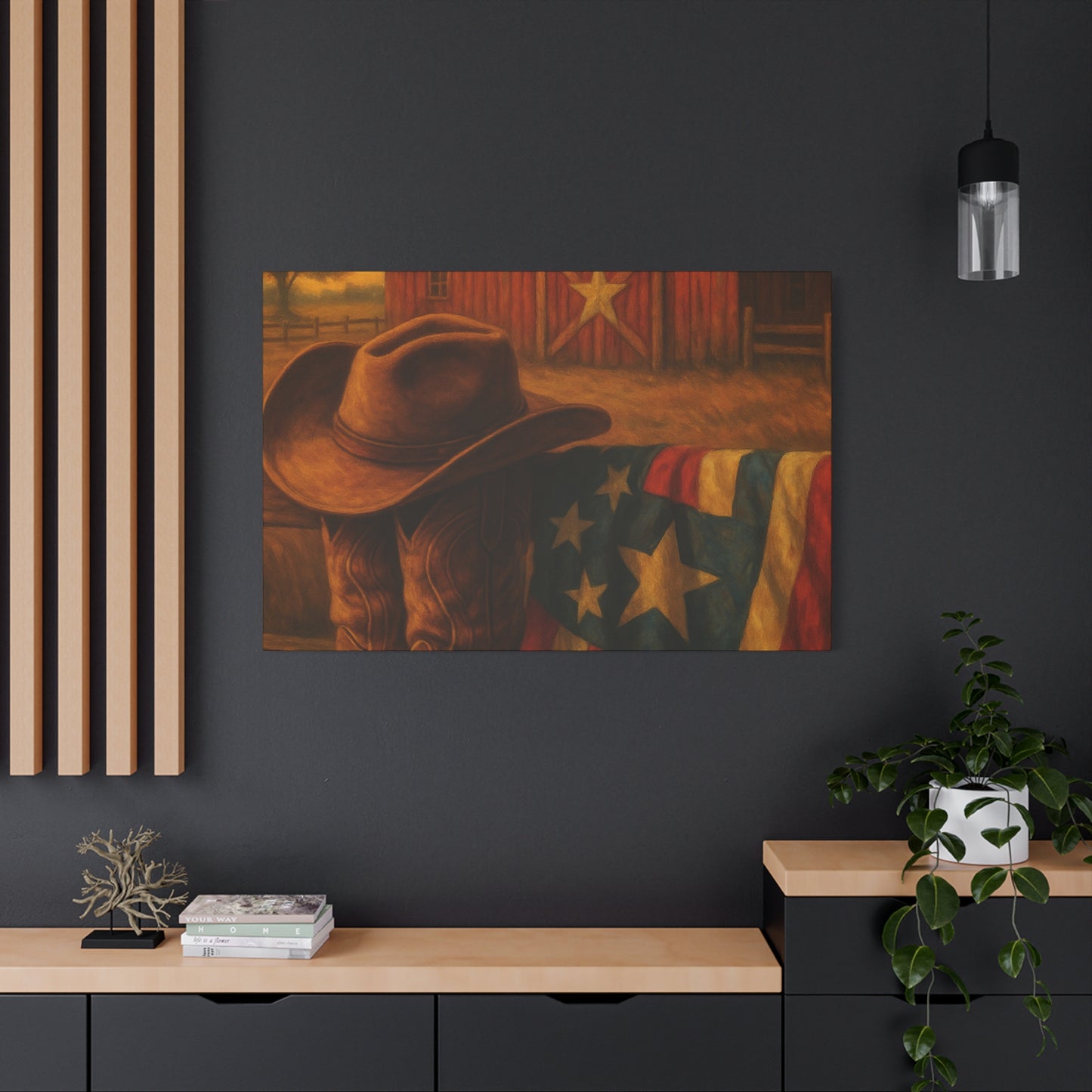 Rustic Canvas Art Print, Western Decor, Cowboy Hat and Boots, Americana Wall Art, Perfect Gift for Country Lovers