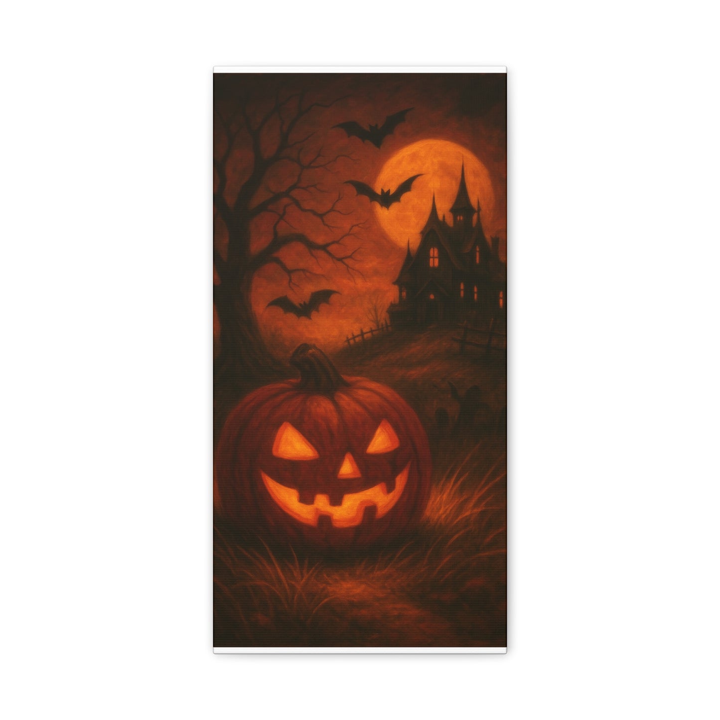 Halloween Themed Canvas Art, Spooky Wall Decor, Pumpkin Artwork, Haunted House Print, Fall Home Decoration