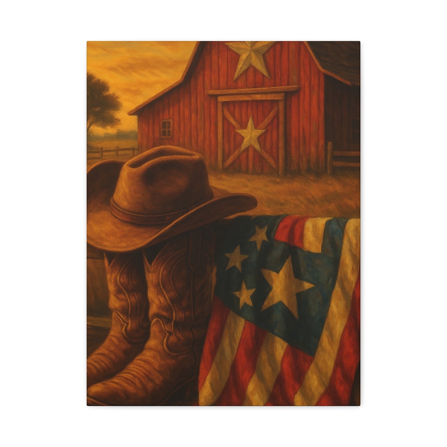 Rustic Canvas Art Print, Western Decor, Cowboy Hat and Boots, Americana Wall Art, Perfect Gift for Country Lovers