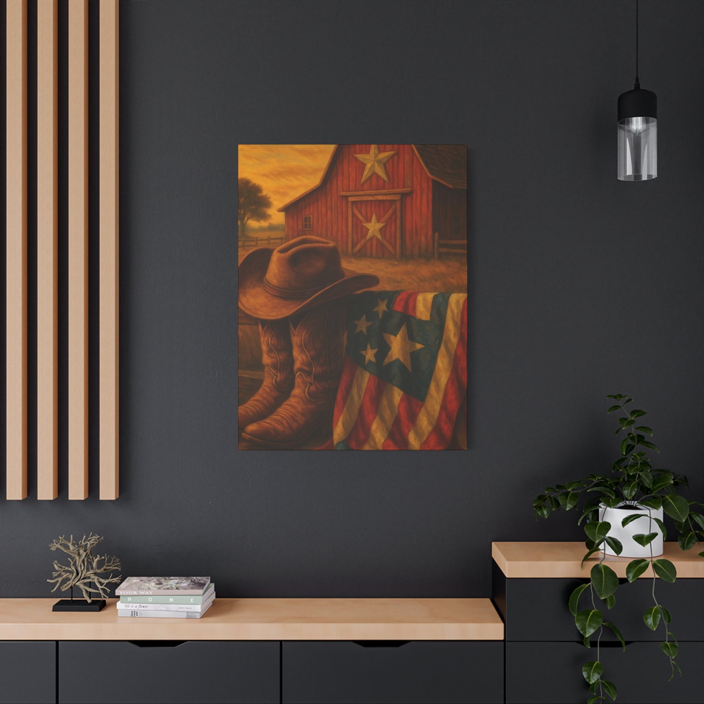 Rustic Canvas Art Print, Western Decor, Cowboy Hat and Boots, Americana Wall Art, Perfect Gift for Country Lovers