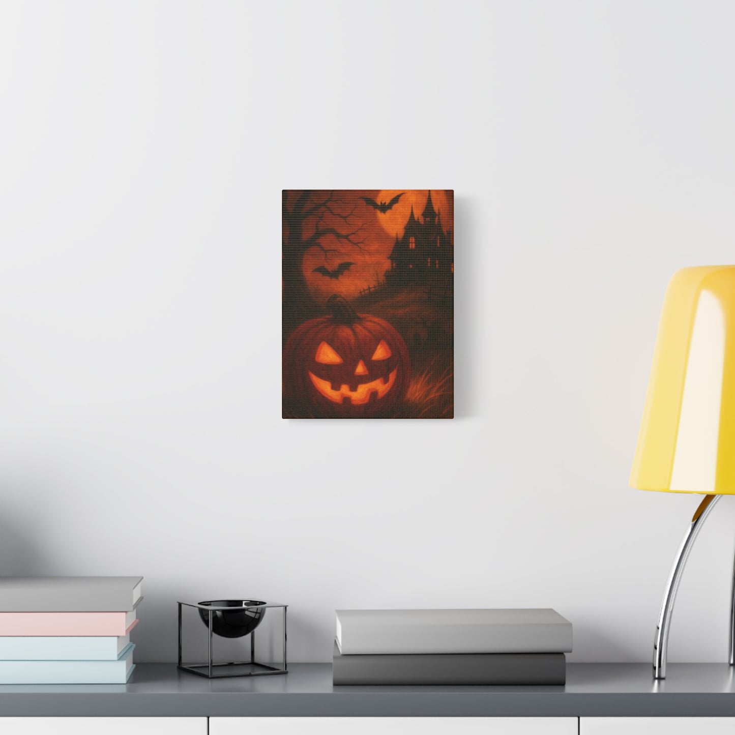 Halloween Themed Canvas Art, Spooky Wall Decor, Pumpkin Artwork, Haunted House Print, Fall Home Decoration
