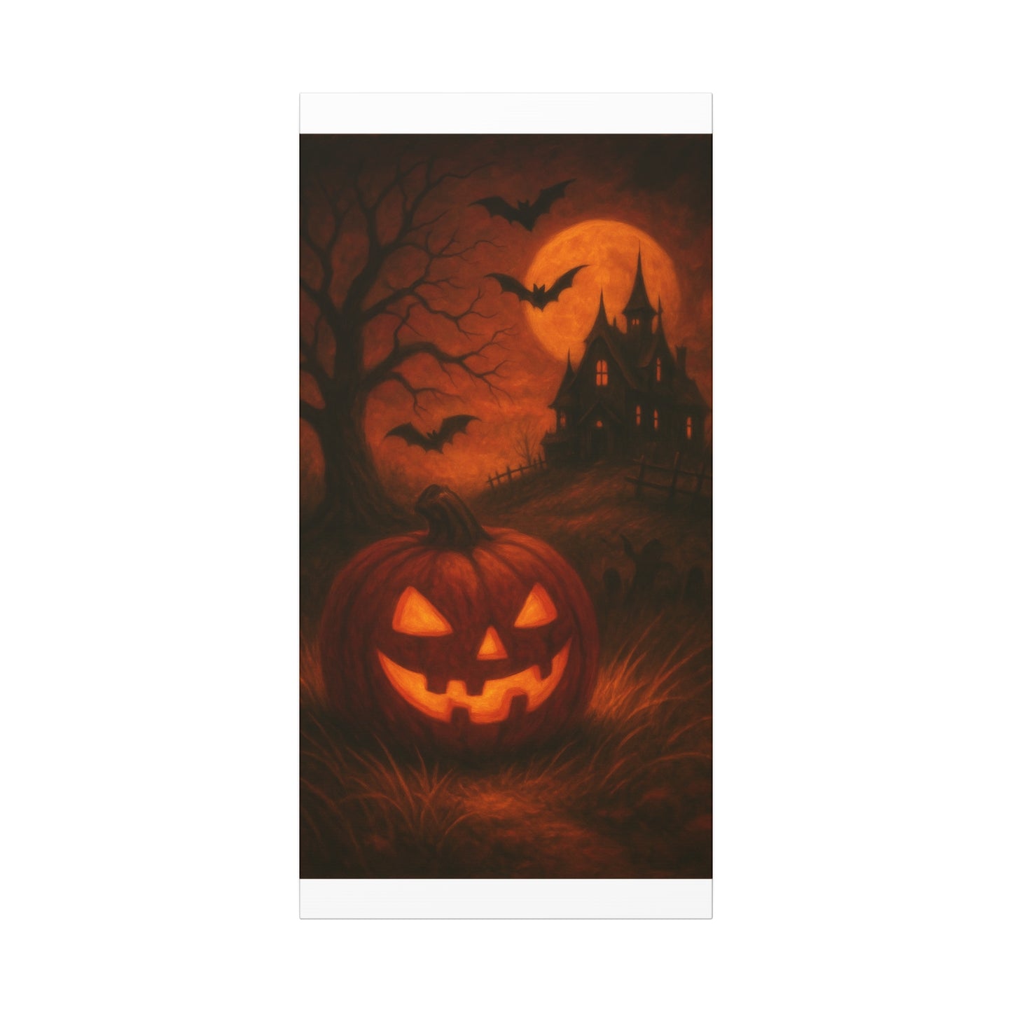 Halloween Themed Canvas Art, Spooky Wall Decor, Pumpkin Artwork, Haunted House Print, Fall Home Decoration
