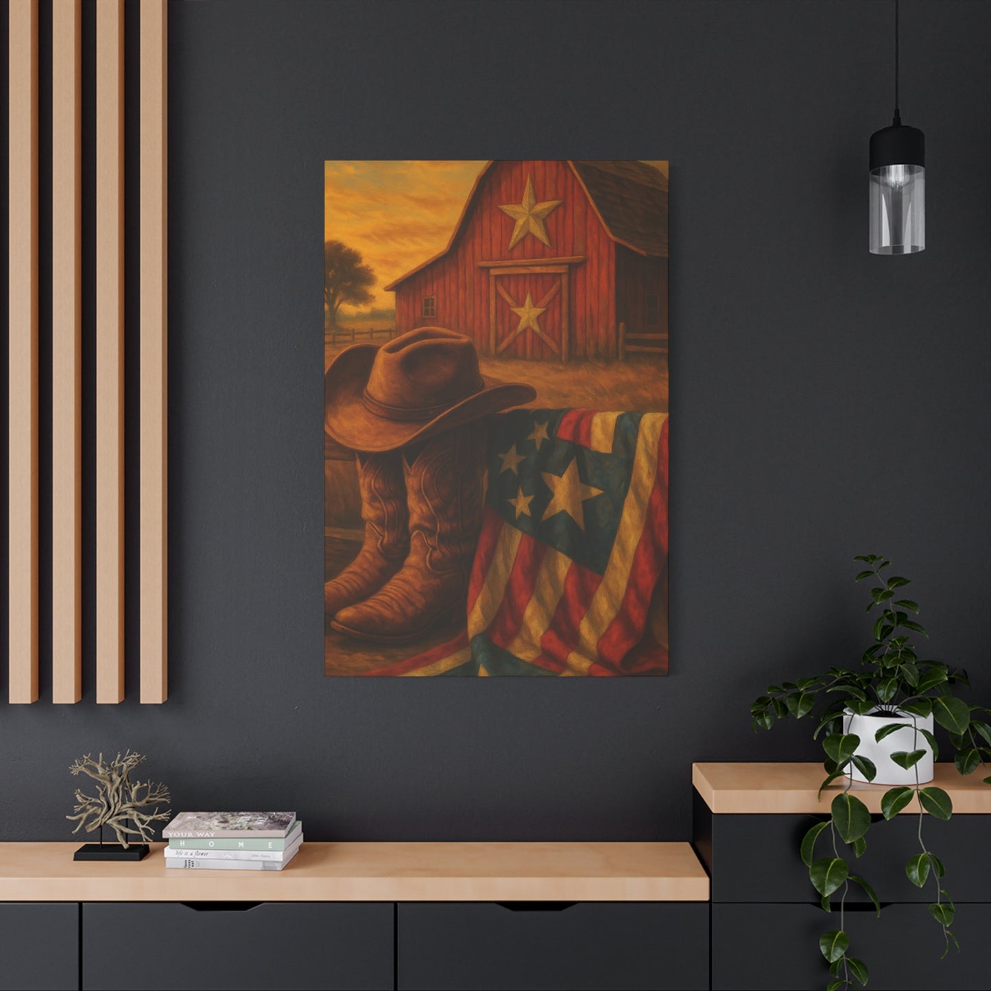 Rustic Canvas Art Print, Western Decor, Cowboy Hat and Boots, Americana Wall Art, Perfect Gift for Country Lovers