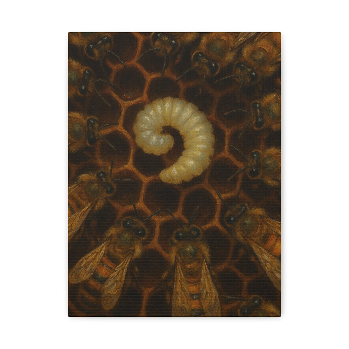 Bee Themed Wall Art Canvas, Honeycomb Decor, Nature Lover Gift, Nursery Decoration, Botanical Wall Art, Insect Art Print