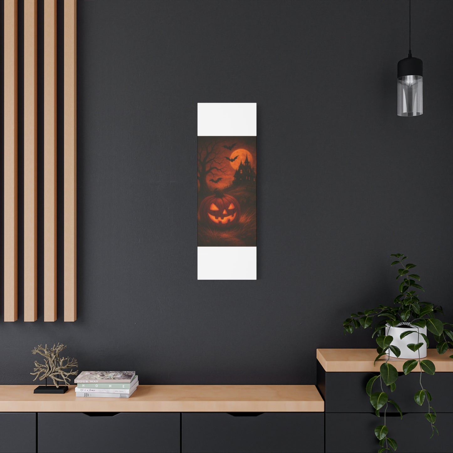 Halloween Themed Canvas Art, Spooky Wall Decor, Pumpkin Artwork, Haunted House Print, Fall Home Decoration