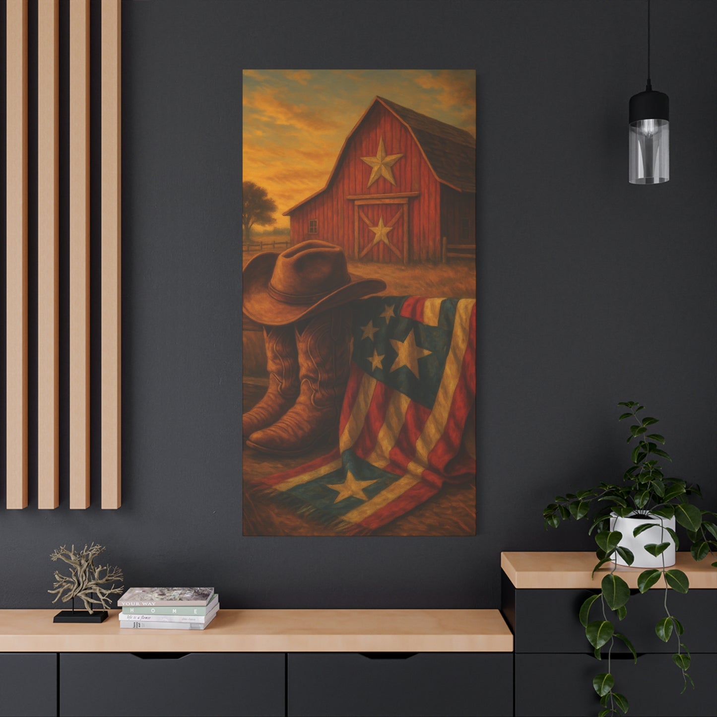 Rustic Canvas Art Print, Western Decor, Cowboy Hat and Boots, Americana Wall Art, Perfect Gift for Country Lovers